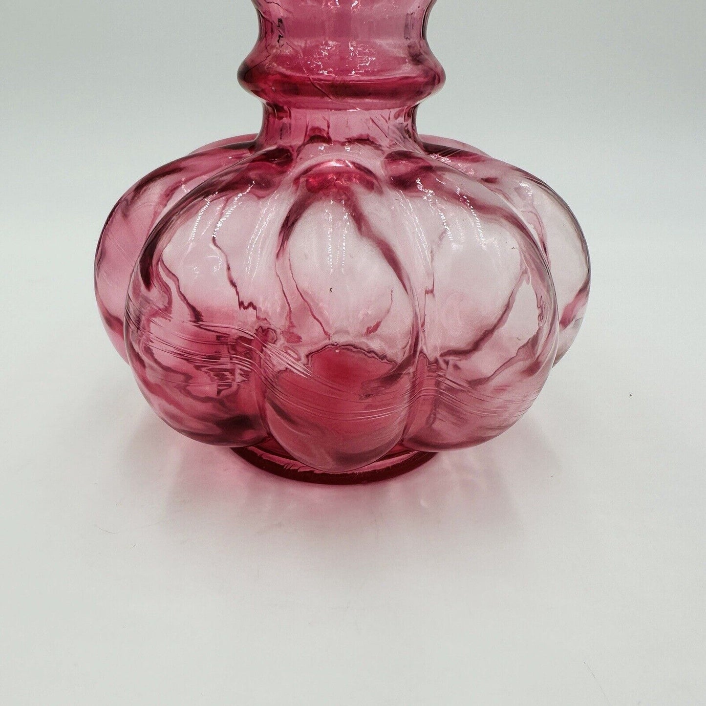 Fenton Art Glass Cranberry Mellon Ruffled Vase Vintage Pink USA Home Decor 8 in