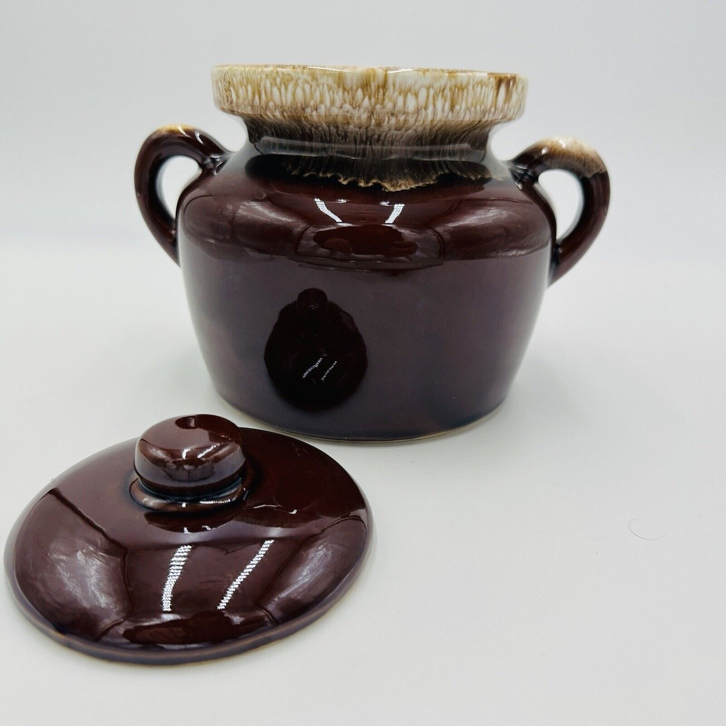 McCoy Pottery Brown Drip Glaze Lidded Handled Bean Pot #341 Vintage USA
