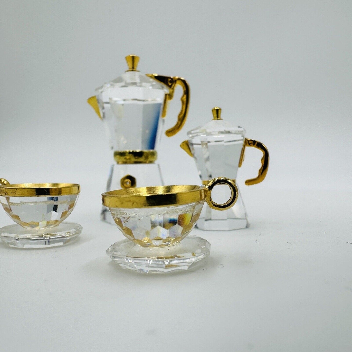 Rare Swarovski Espresso Coffee Machine Miniatures & Tea Cups 4 Pieces