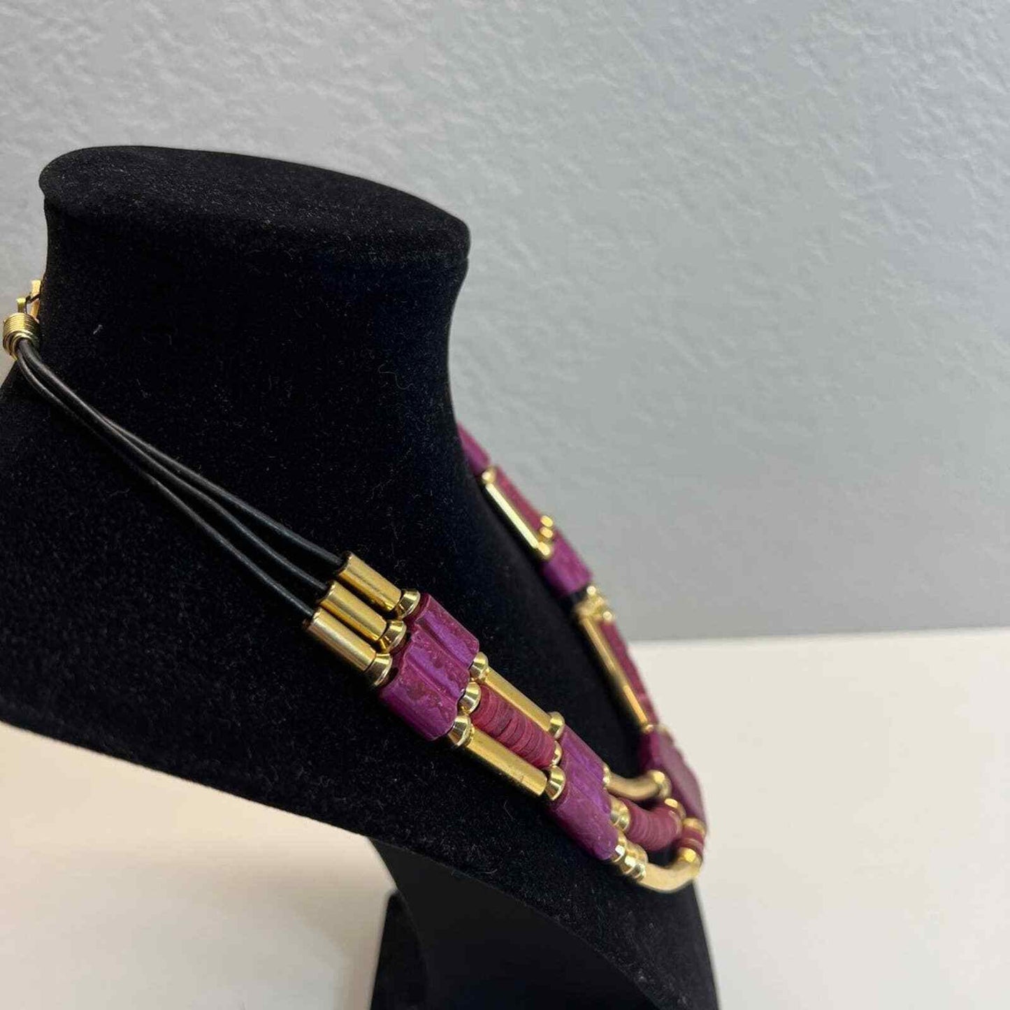Necklace Women's Jewelry Purple Clay Beads Art Deco Multi Strand Vintage Costume