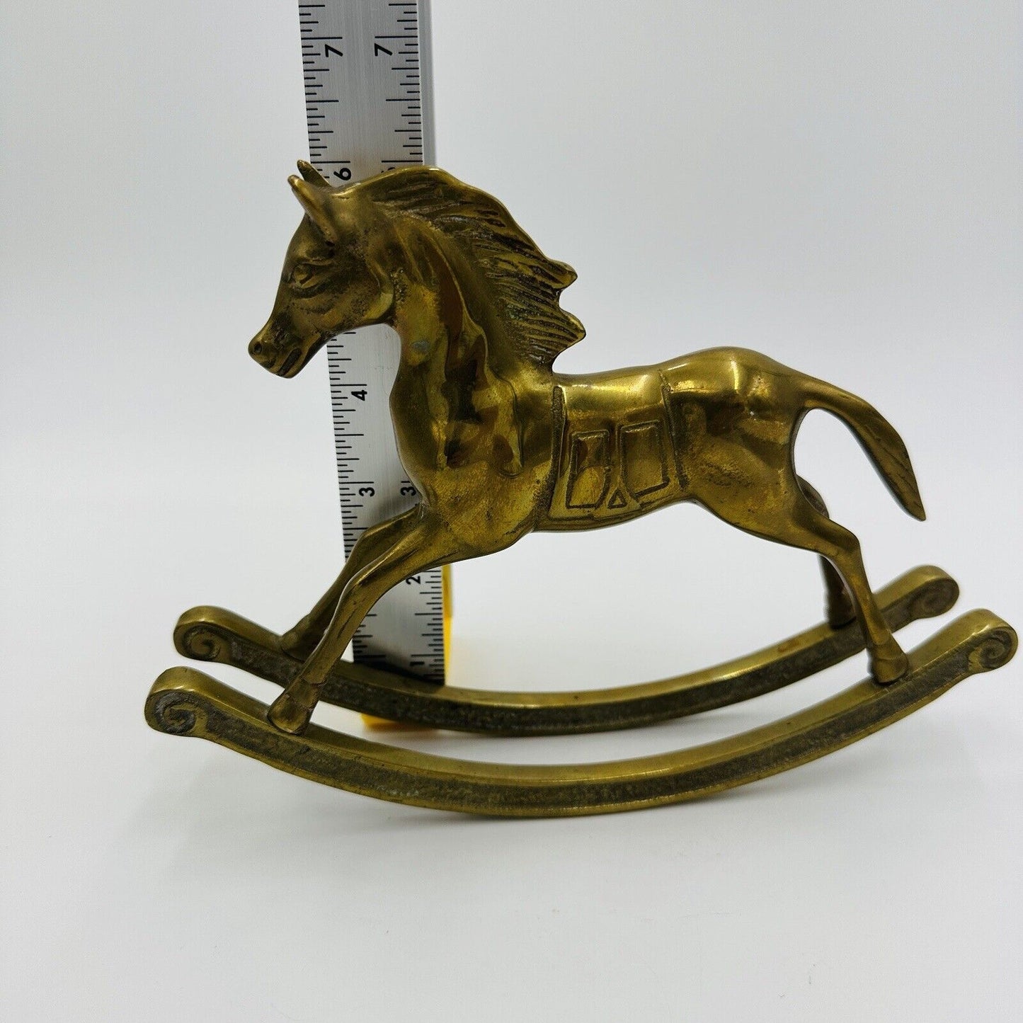 Vintage Solid Brass Rocking Horse Figurine Tail Down Paperweight sculpture