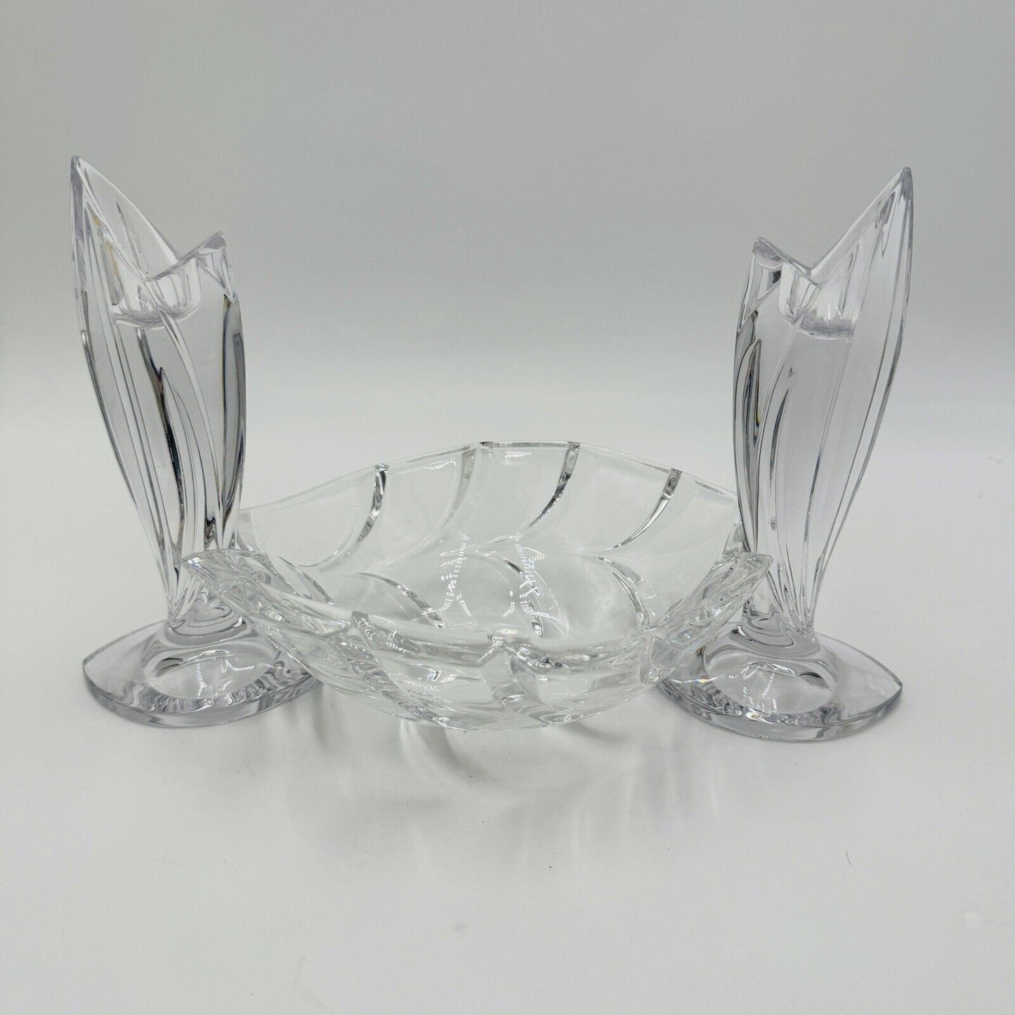 MARQUIS By Waterford crystal Palma candlestick & Candy Bowl Leafy Design 3 Piece