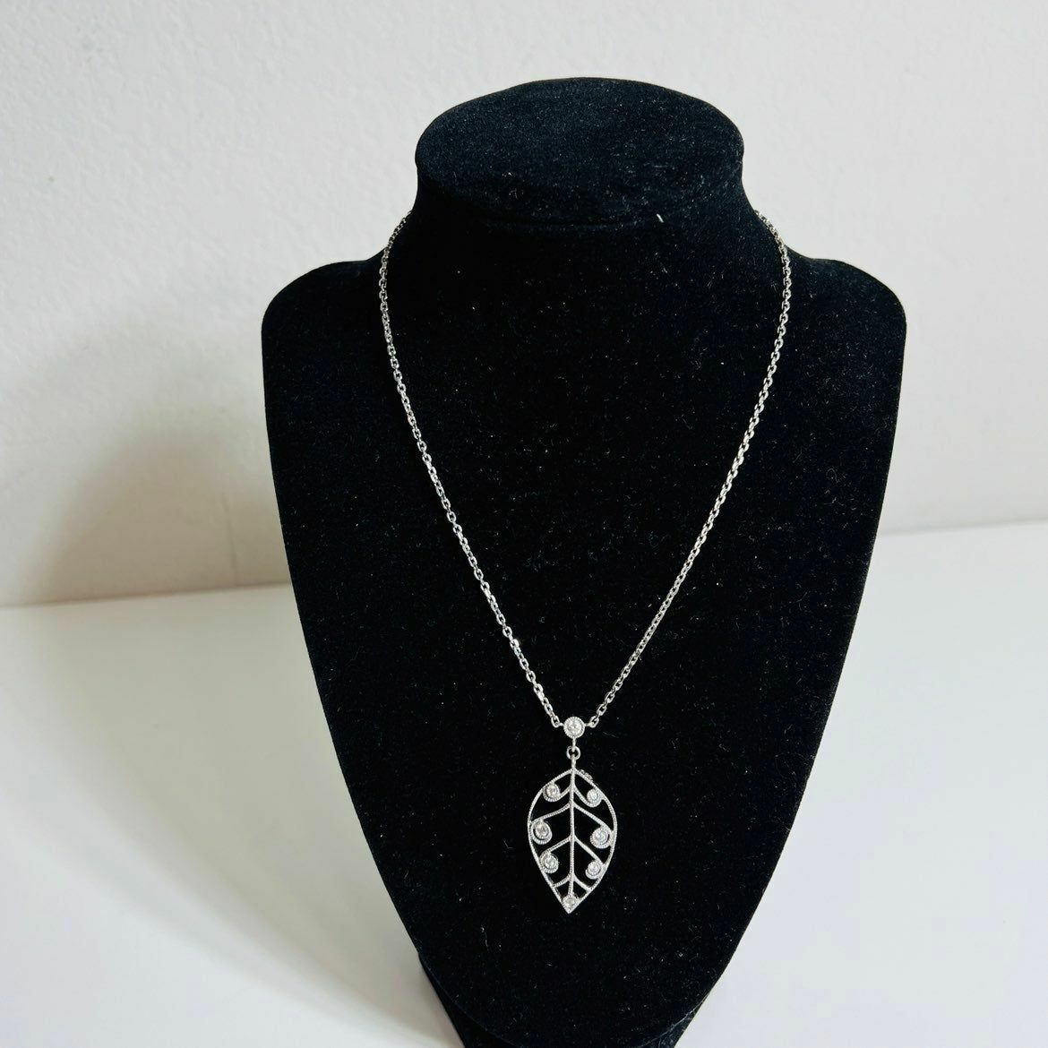 Zirconia Women Fine Jewelry Necklace Leaf Open Sterling Silver
