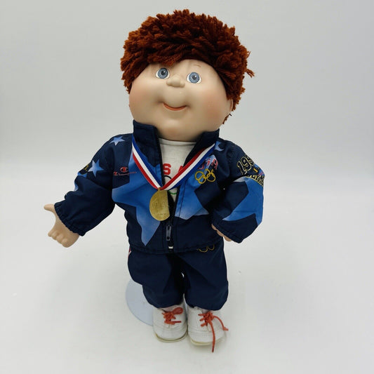 VTG 1996 Danbury Mint porcelain Doll Cabbage Patch 13” tall Olympic W/stand