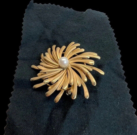 Harry S Bick Brooch 12K Gold Filled Retro Pearl 1/20th HSB Jewelry Vintage
