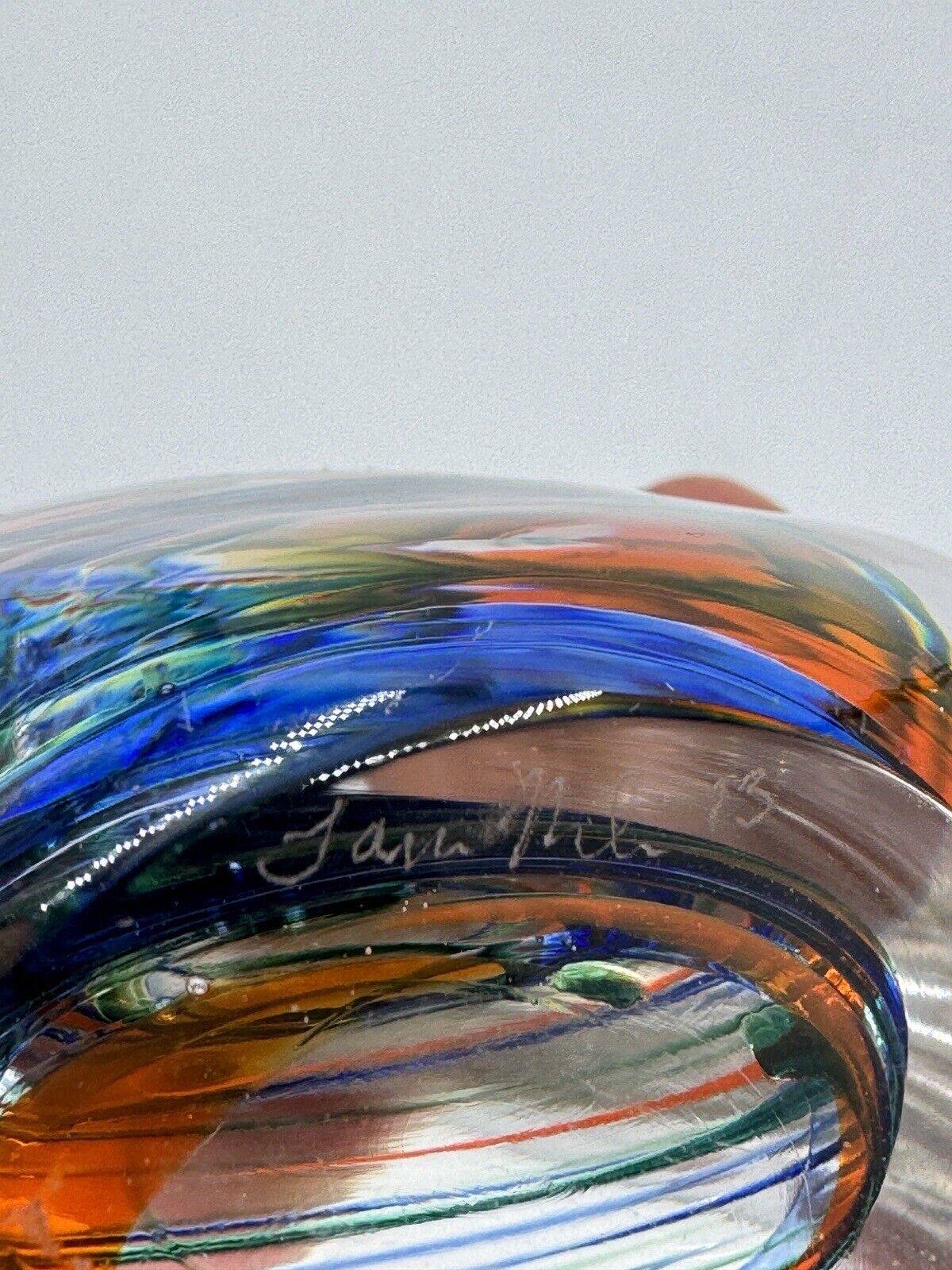 Vintage Swirled Studio Signed Art Glass Teardrop Paperweight