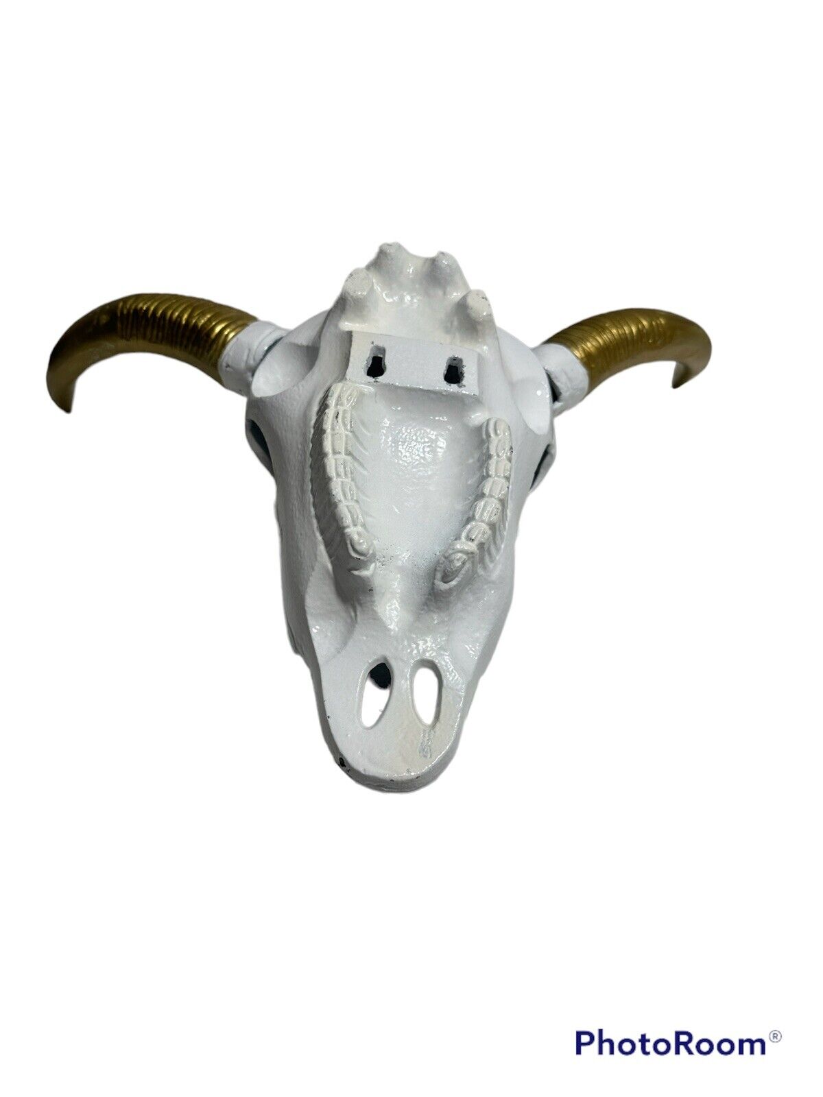 Cow Skull Decorative Metallic Wall Decor White and Gold Faux Western Heavy