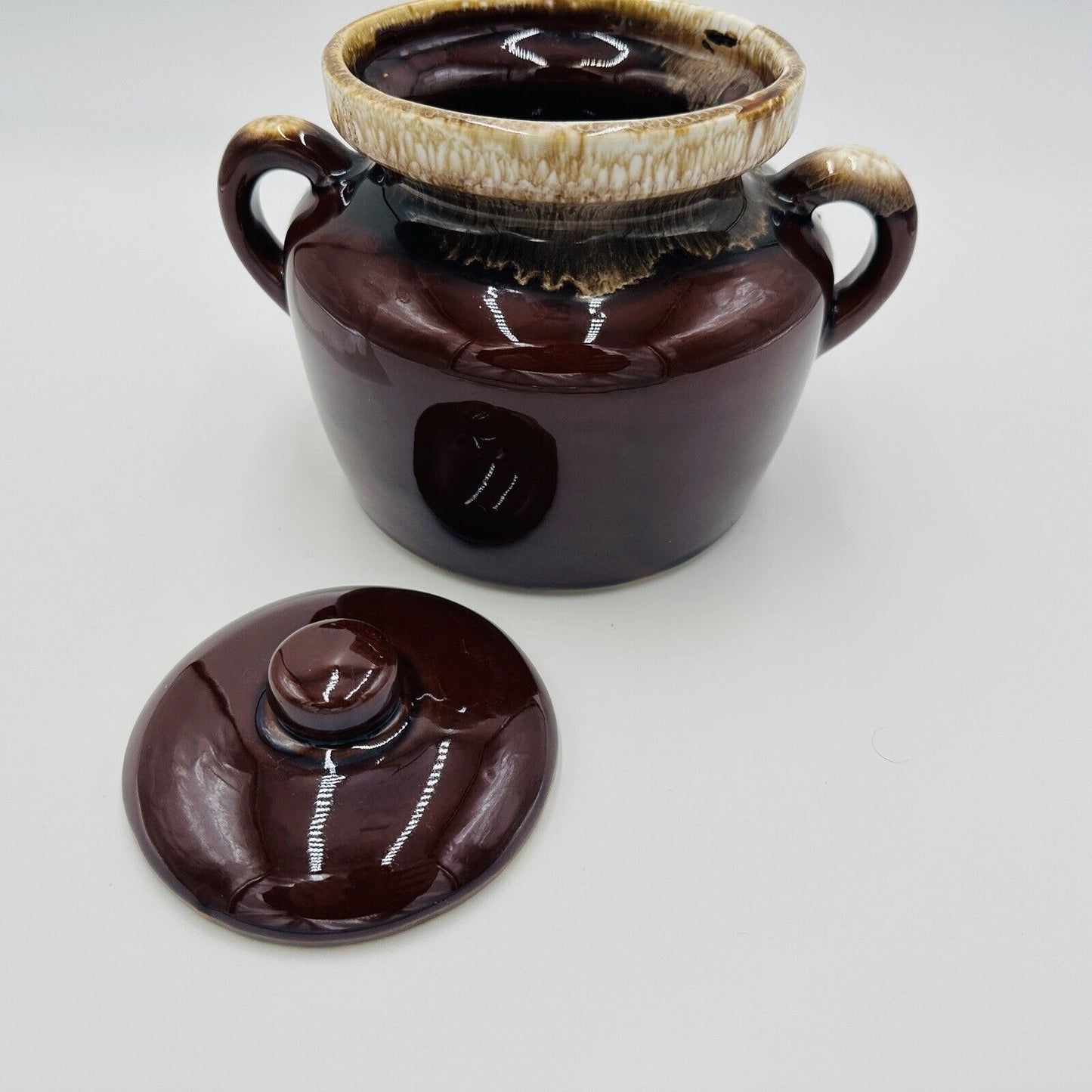 McCoy Pottery Brown Drip Glaze Lidded Handled Bean Pot #341 Vintage USA