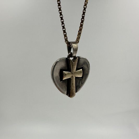 James Avery 14K Pendant Cross on 925 Heart w/ 10k Necklace Gold Jewelry Retired