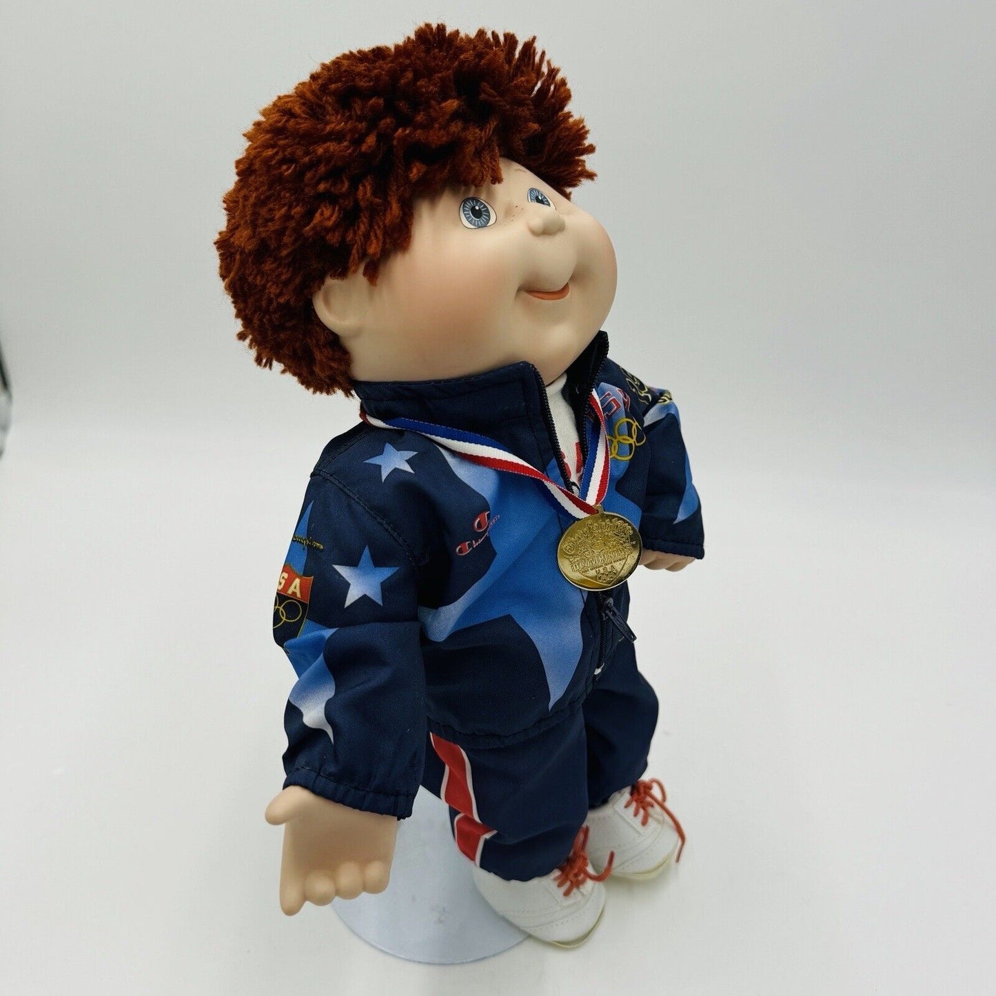 VTG 1996 Danbury Mint porcelain Doll Cabbage Patch 13” tall Olympic W/stand