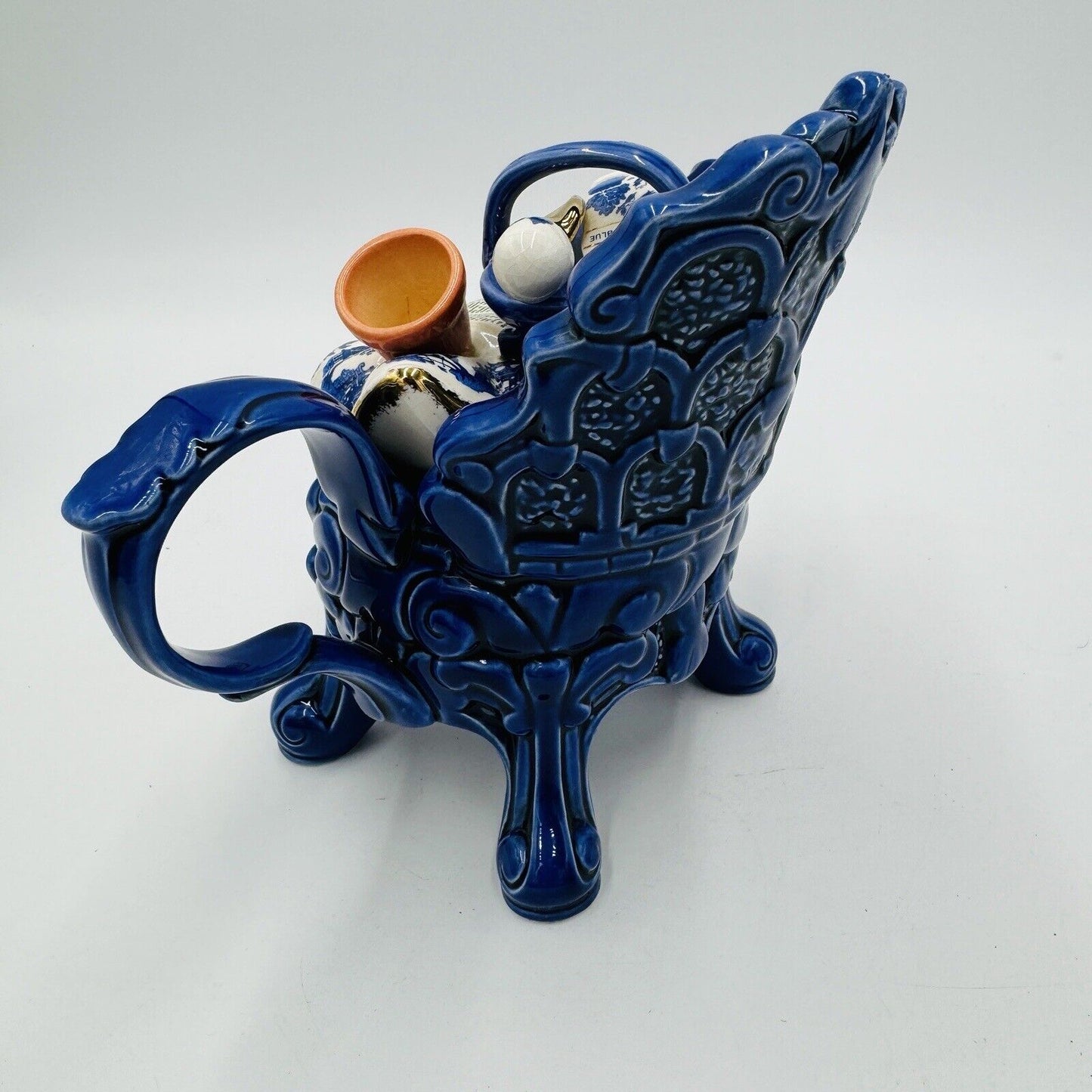 Vtg Cardew Blue Garden Real Old Willow Chair Teapot 1998 Porcelain