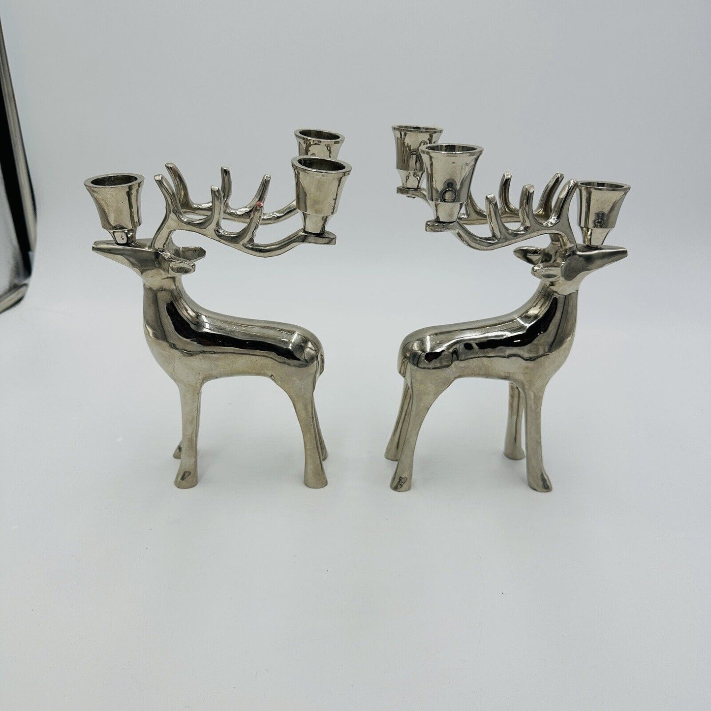 Pottery Barn Reindeer Candelabra Silver Tone Pair Of Candle Holder Solid Vintage