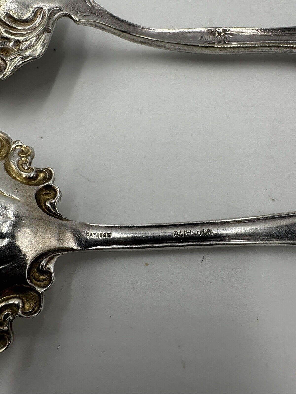 antique Aurora by gorham ornate silver plate serving fork and spoon