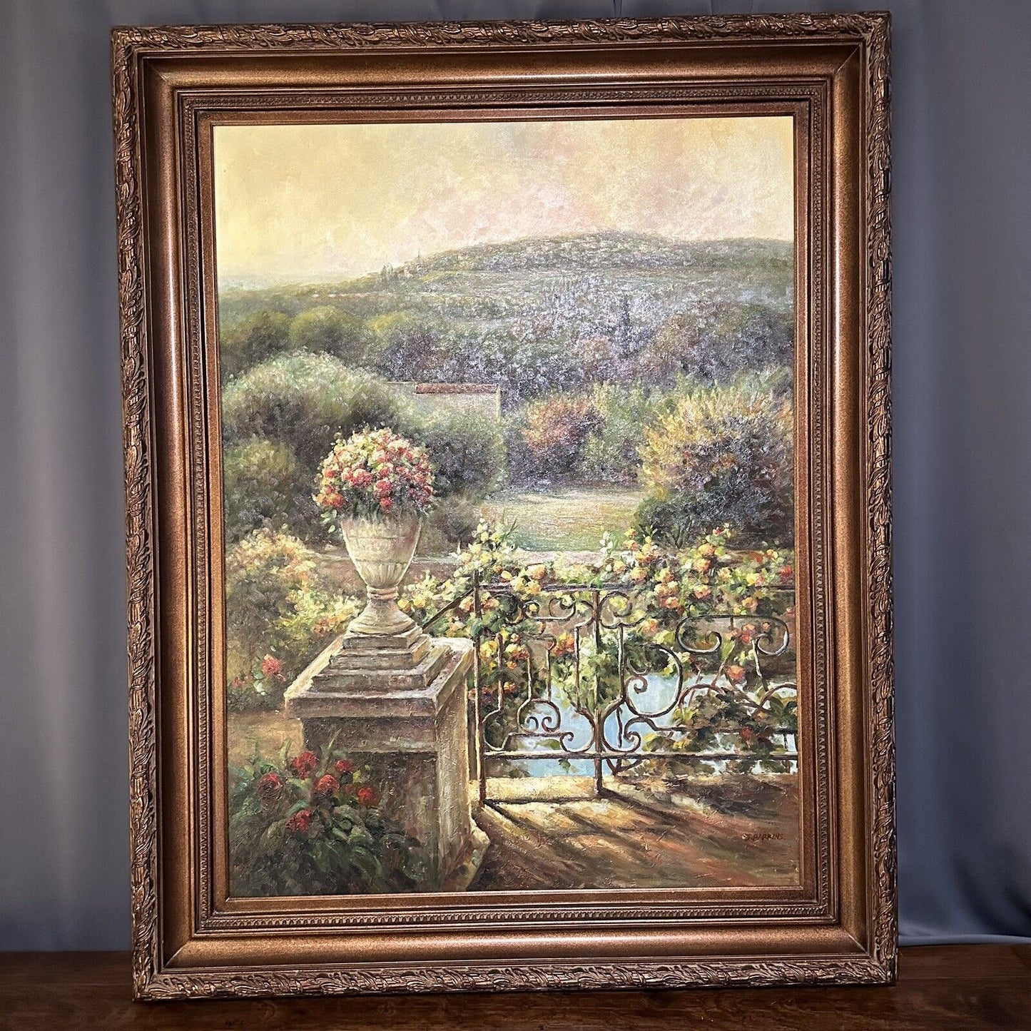 Original Oil Painting J. Barkins Mediterranean Landscape Signed Framed Large 4ft
