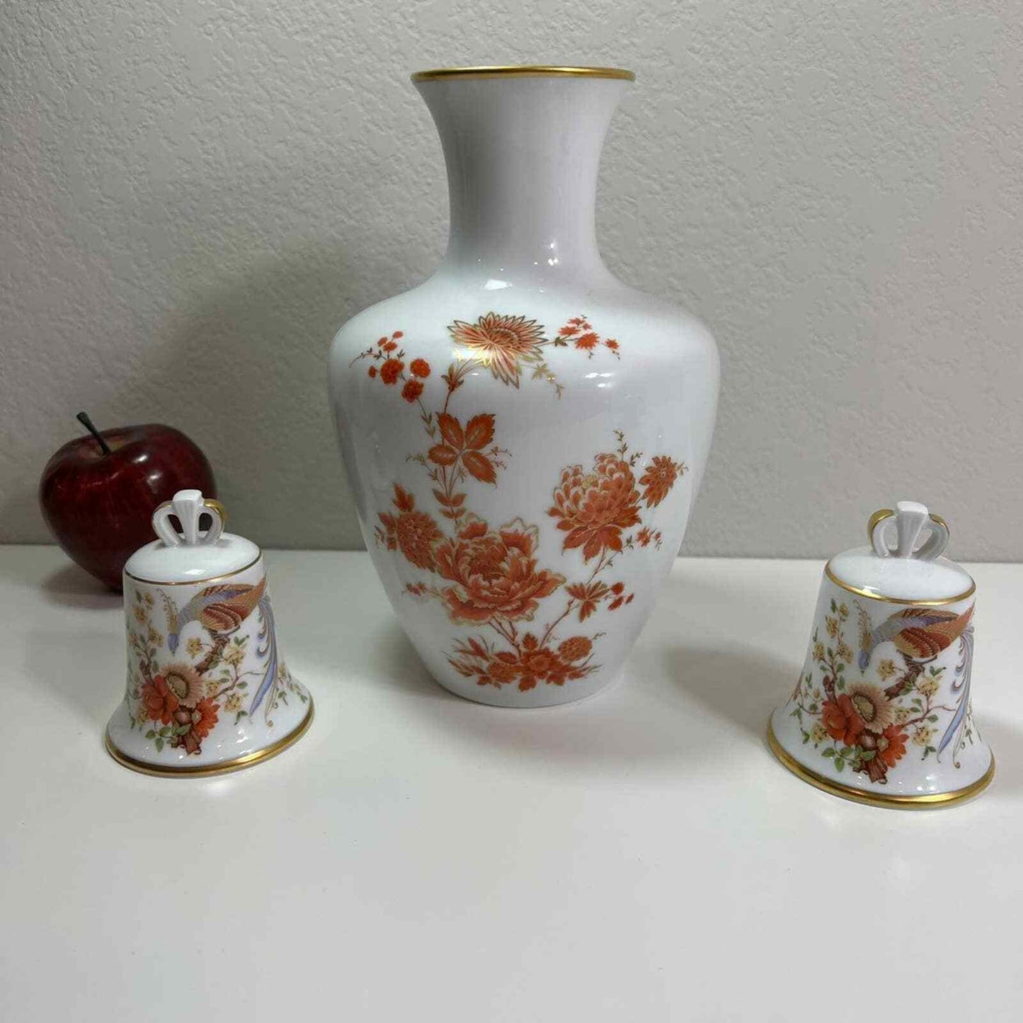 Kaiser Vase 2 Bells Matching Set Vintage Porcelain Home Decor Flowers Lot