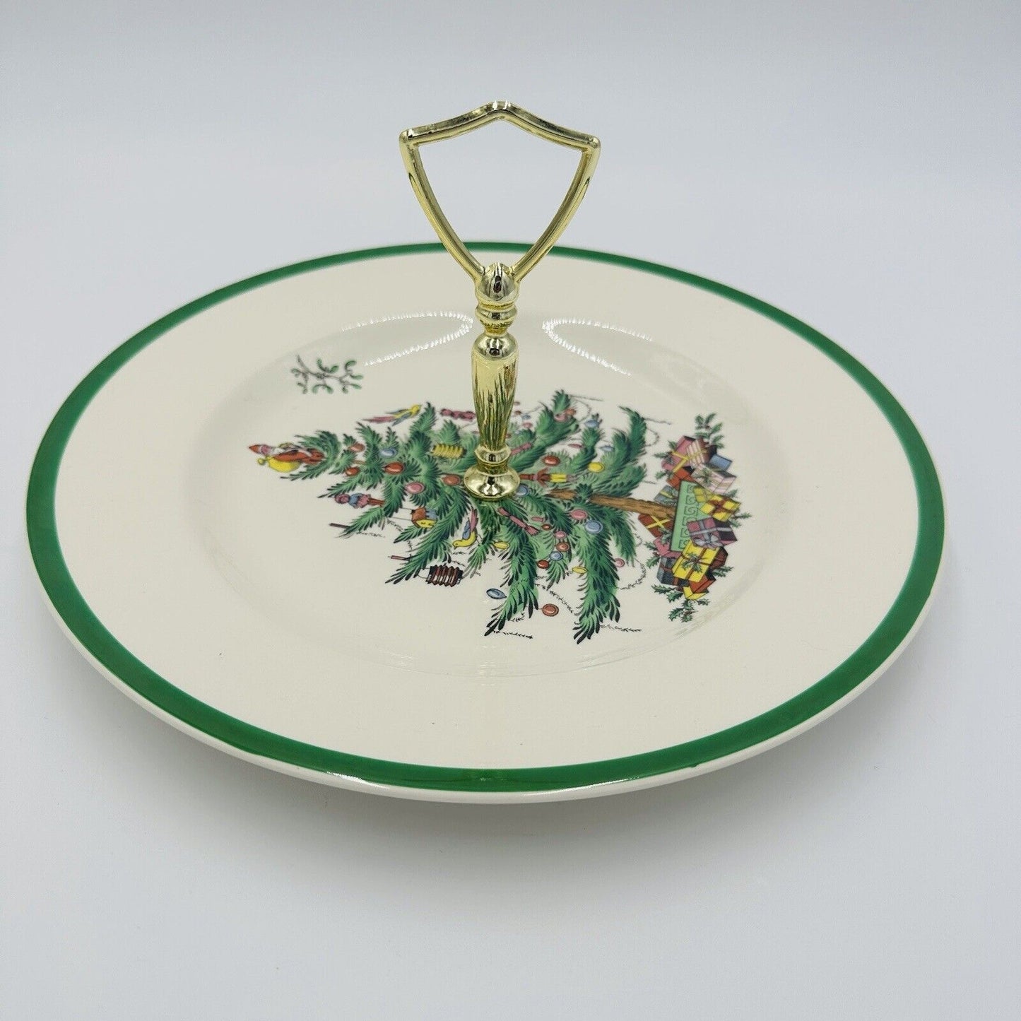 Spode Christmas Tree One Tier Tidbit Tray Cookie Appetizer Plate 10 1/2"