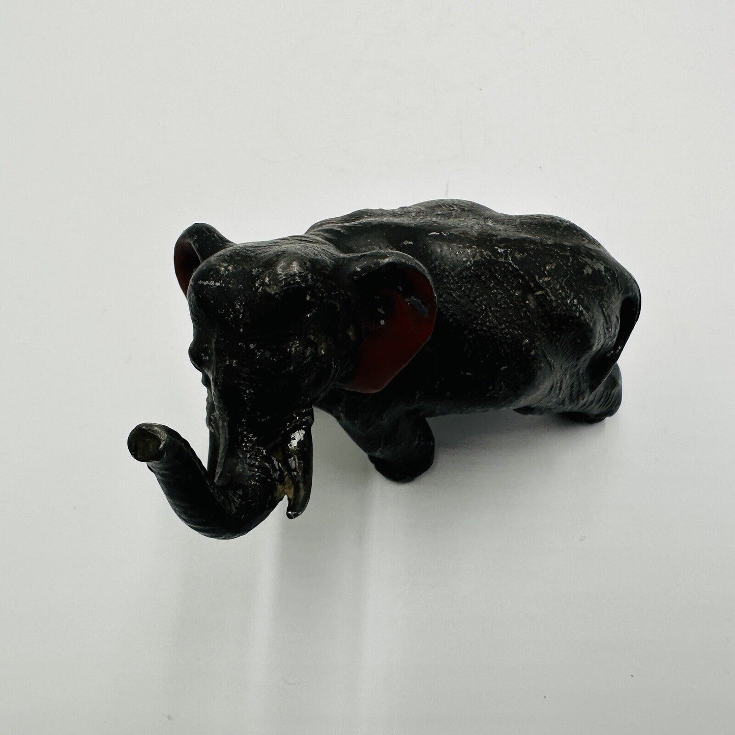 Vintage Metal Elephant Figurine Trunk Up Realistic Japan Metal Red Ears