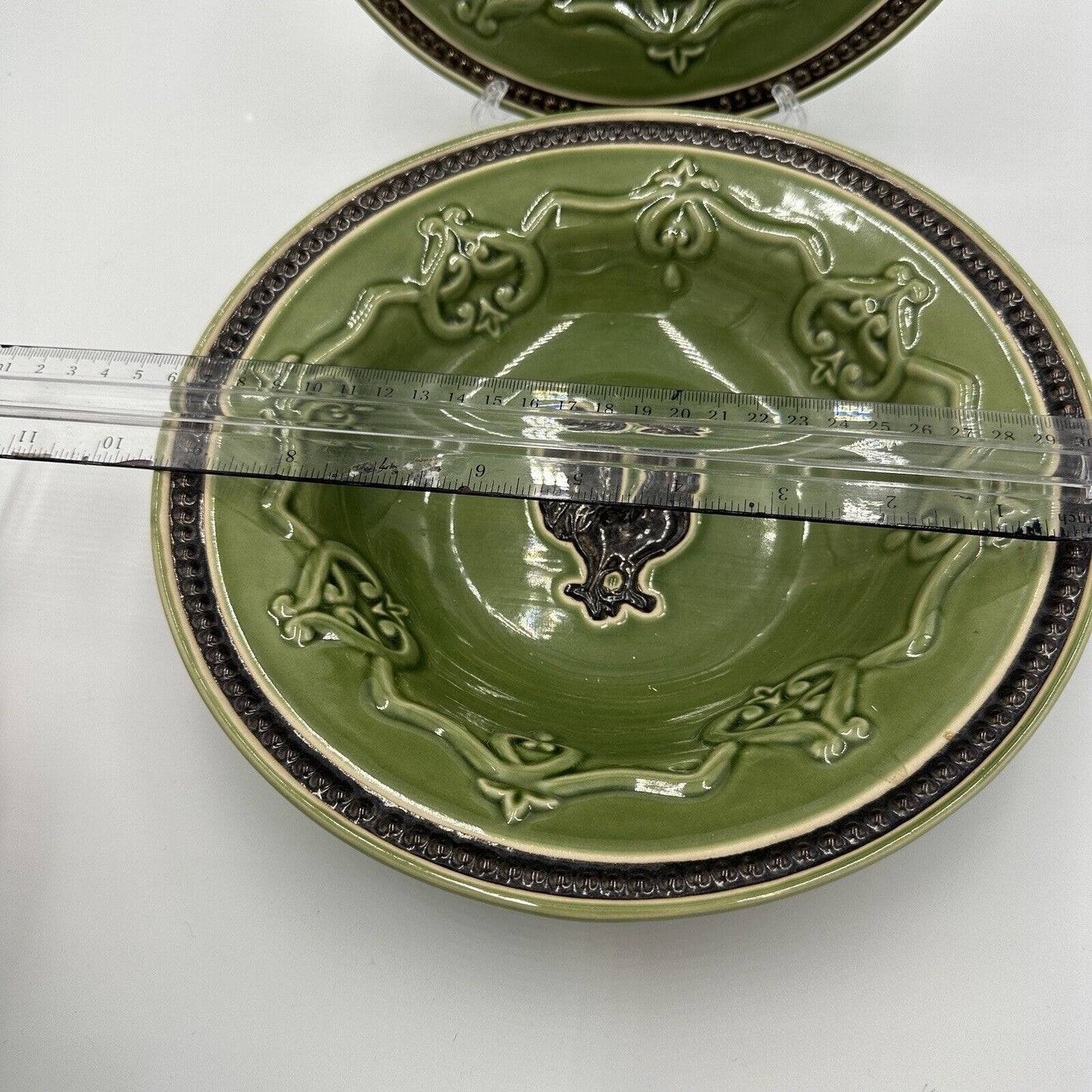 Cracker Barrel Bowl and Plate Set Elegant Rooster Green 9 5/8" X 2" Rimmed