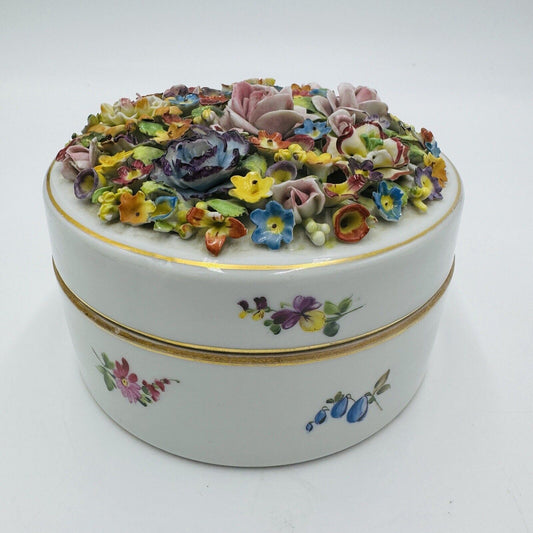 Antique Von Schierholz Plaue Porcelain Floral Trinket Box Germany 1900
