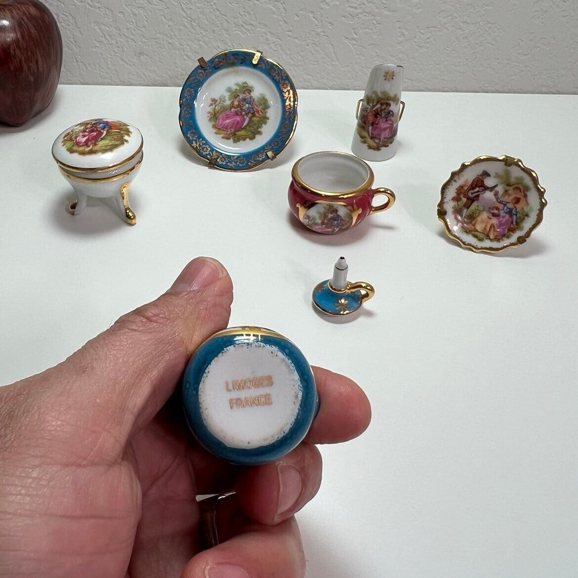 Limoges Miniatures France Dishes Cup Mug Plate Candle Hand Painted Vintage Decor
