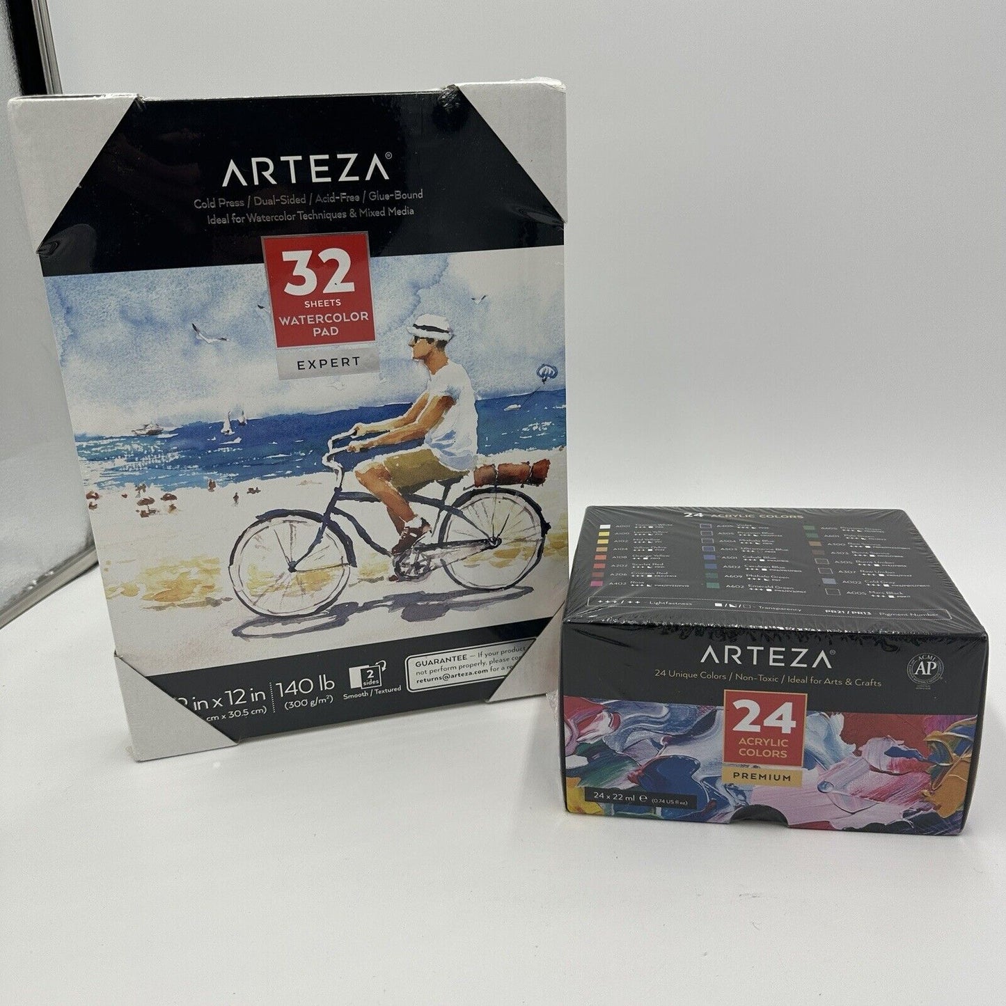 ARTEZA Acrylic Paint & Watercolor Pad 32 And 24 Colors/Tubes (0.74 oz, 22 ml Set