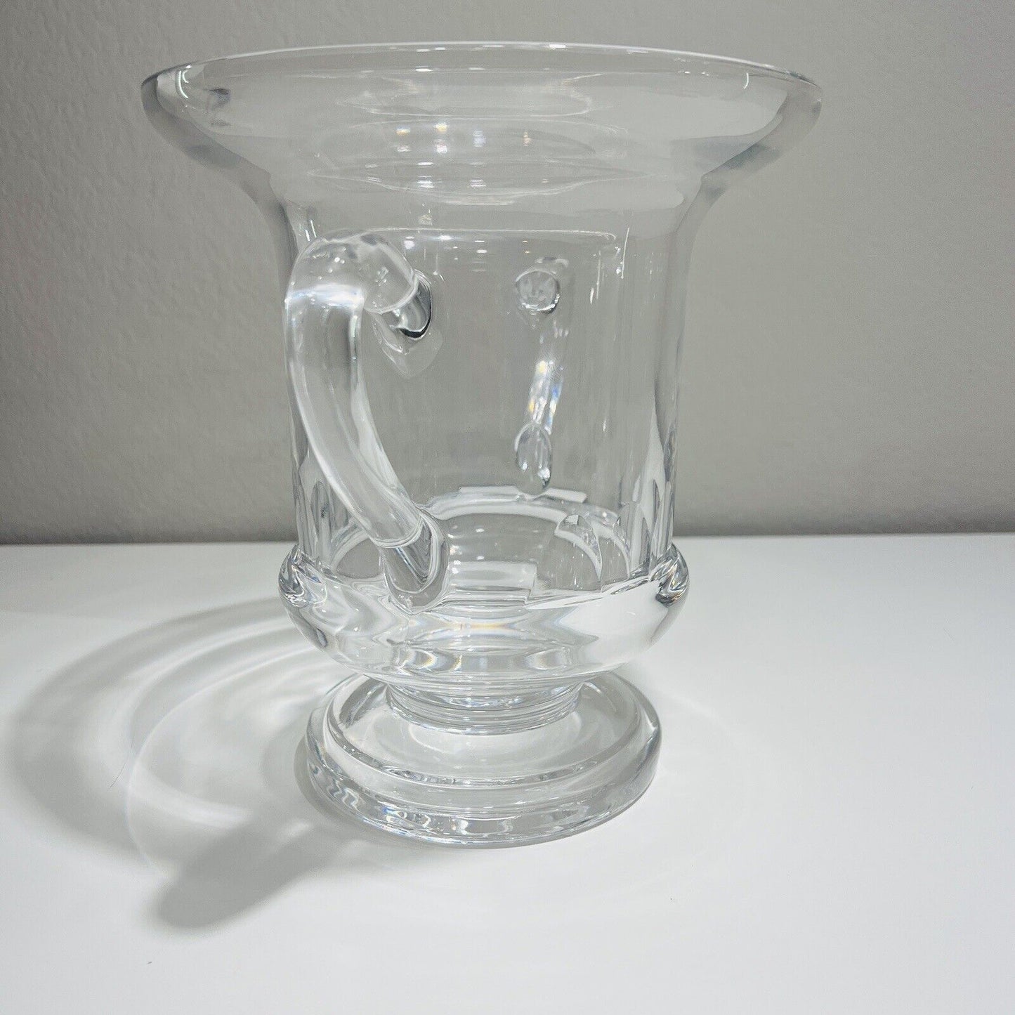 Mario Cioni Vase Large Pedestal Crystal Double Handle Glass Italy Urn Lead