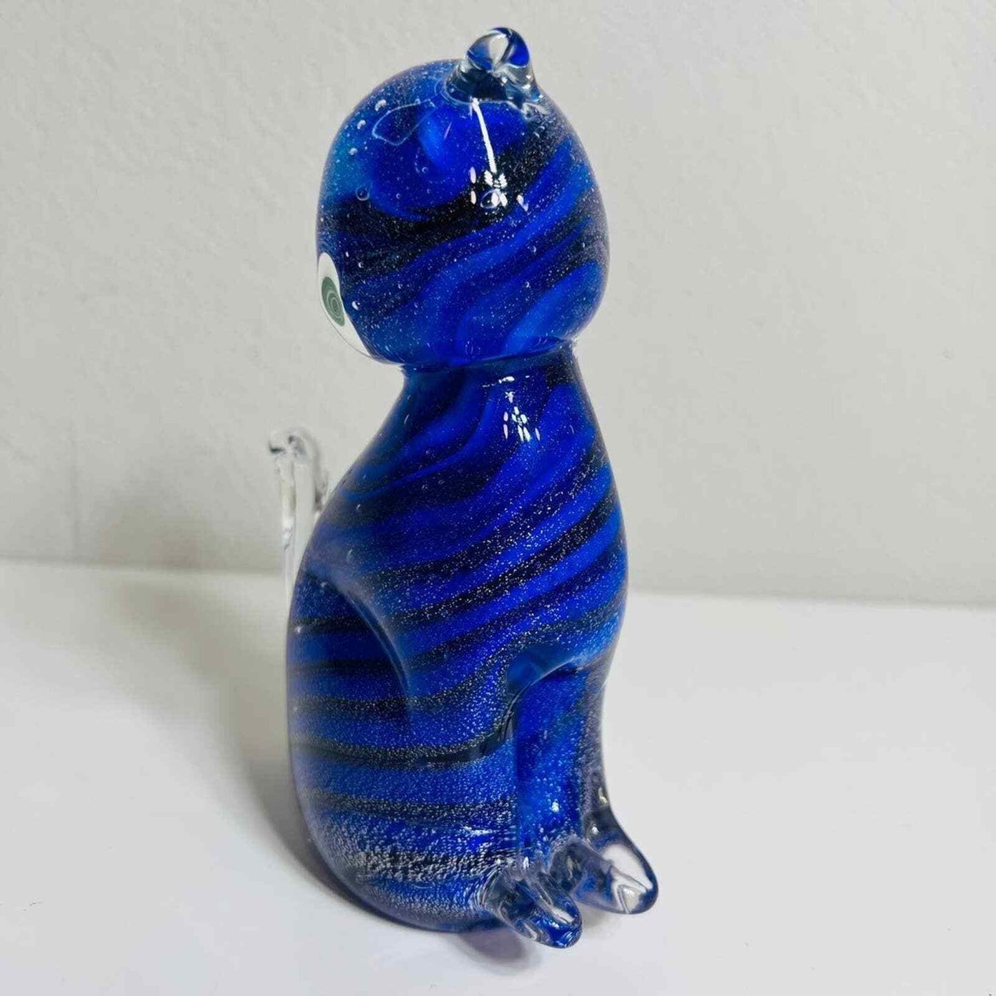 Winston Porter Howery Cat Art Glass Blue Shelf Home Decor Animal Nature Lover