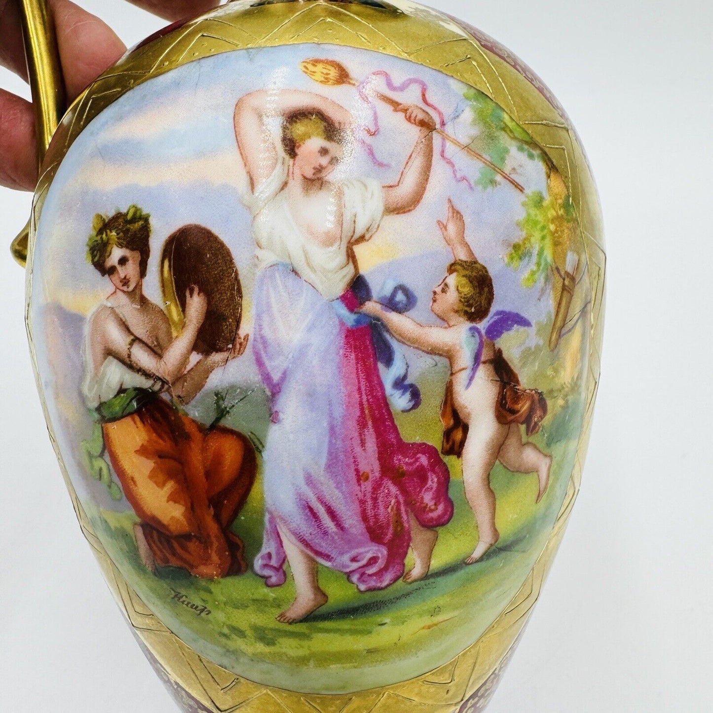 Antique Royal Vienna Austria Porcelain Pitcher Hand Painted Portrait Art Nouveau