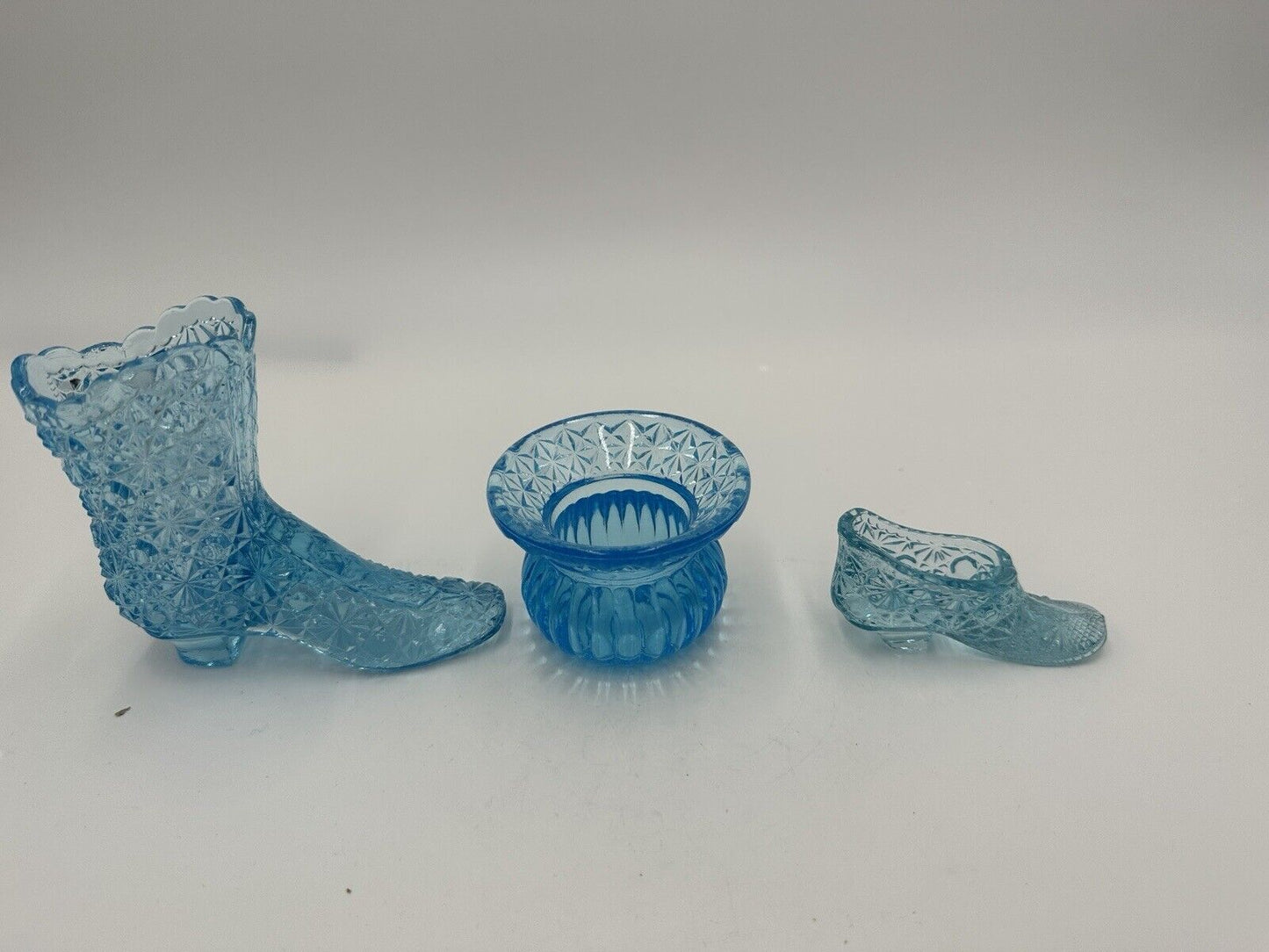 Fenton Glass Slippers Victorian Shoes Mini Vase Ser Vintage Aqua Blue Art