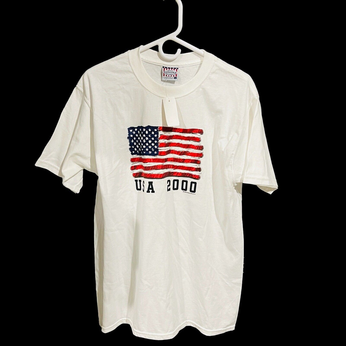 Sonoma Men's Large T-shirt Jeans American flag vintage White USA 2000 Company