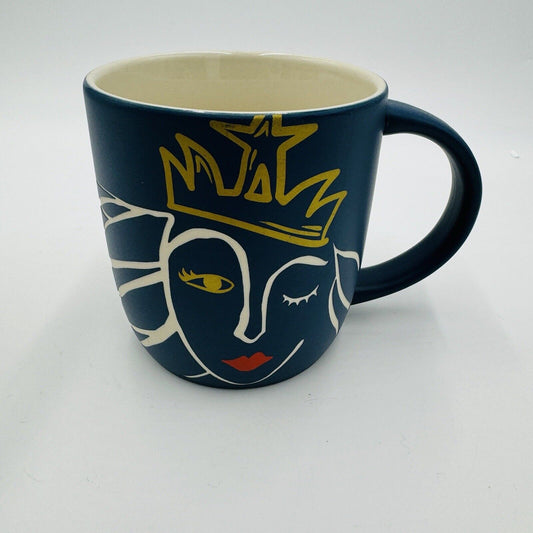 Starbucks 2016 Blue Crown Wink Mermaid Siren Etched Ceramic Coffee Mug 14 oz
