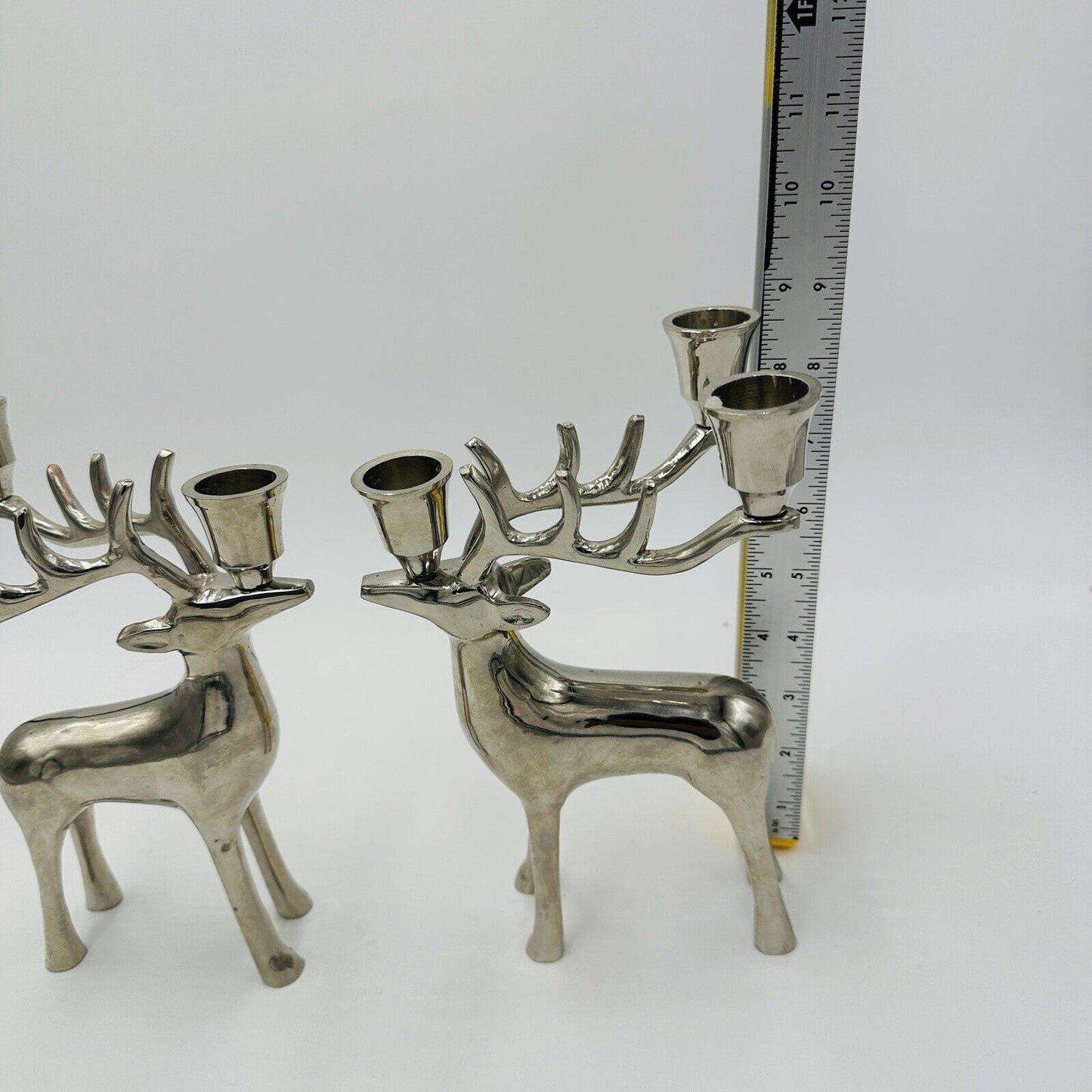Pottery Barn Reindeer Candelabra Silver Tone Pair Of Candle Holder Solid Vintage