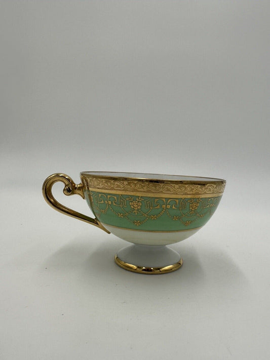 Bohemia Teacup Porcelain Czchoslovakia Footed 24K Gold Encrusted Green