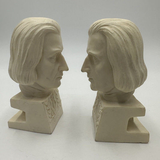 A. Santini Bust Liszt Figurine Composers Italy Bookends Vintage Carved Alabaster