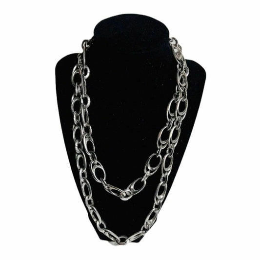 Avant Garde Woman Necklace Paris Silver Tone Long Chain Costume Jewelry Vintage