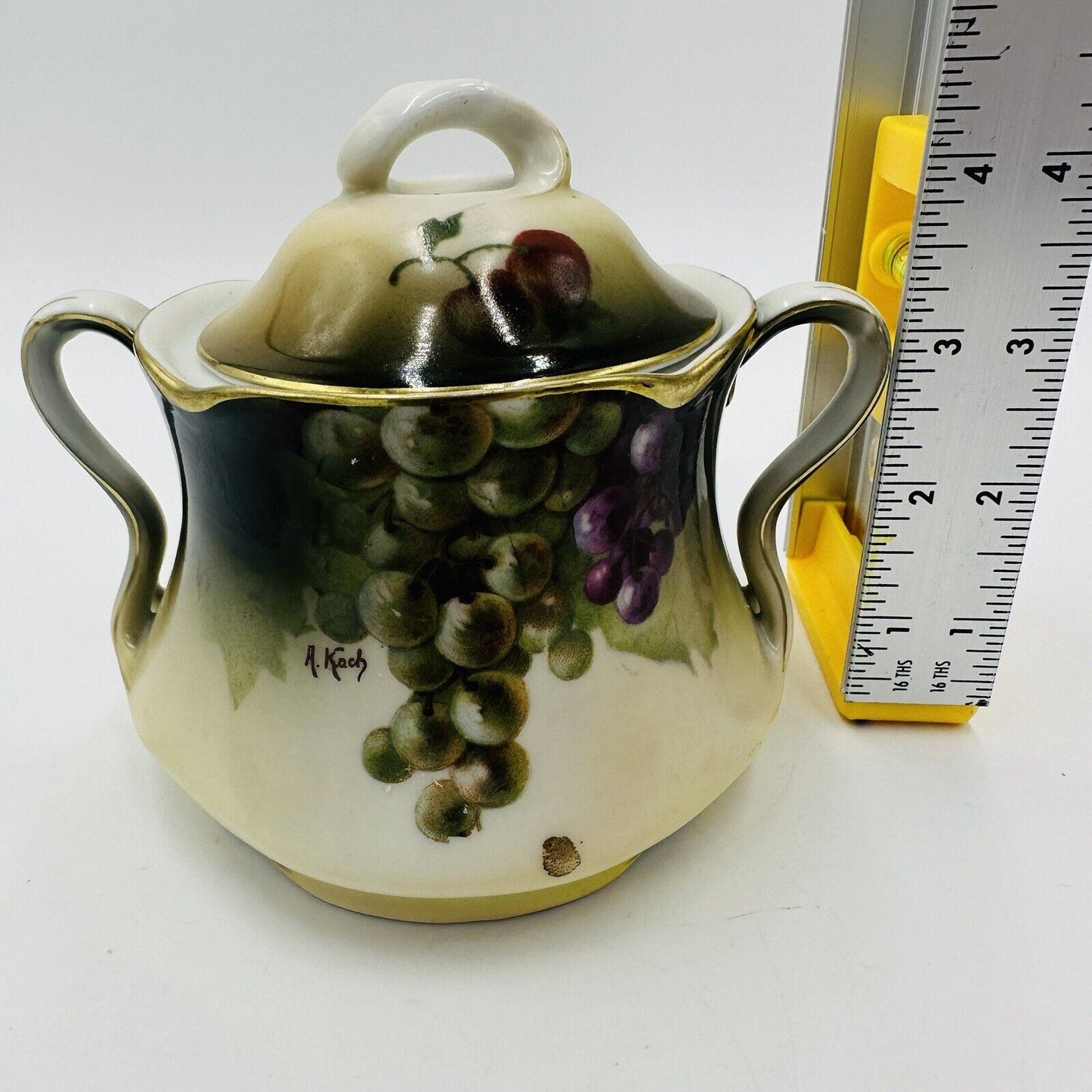 Antique Porcelain J & C Bavaria "Louise" Hand Painted Sugar Bowl Grapes Vine