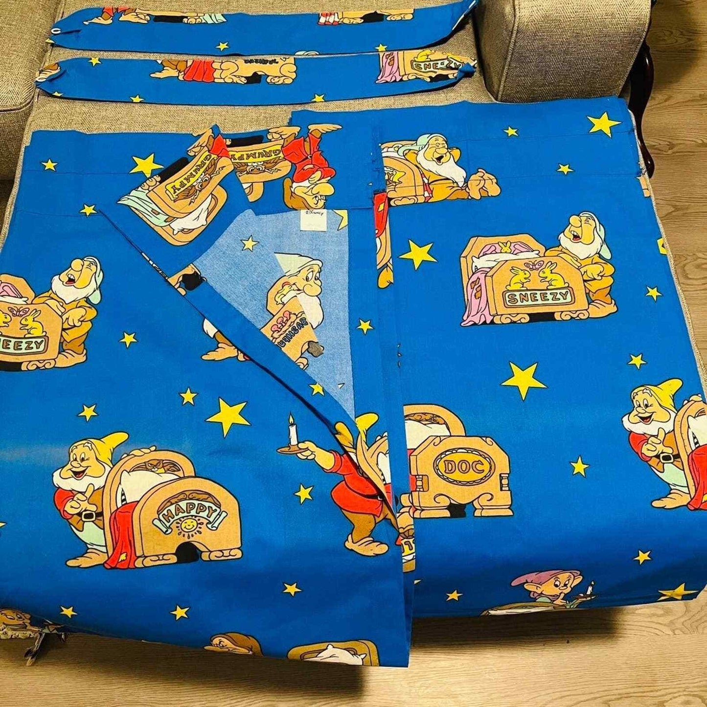 Disney Curtains Children's Room Blue Snow White and the Seven Dwarfs Hanging