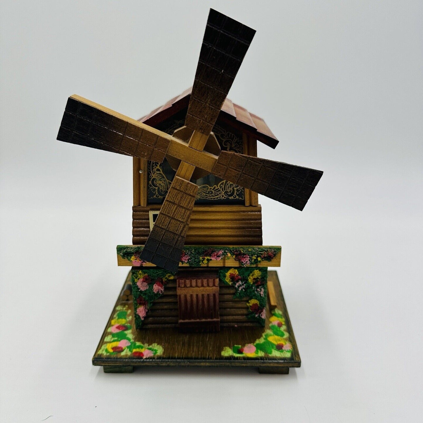 Wooden Jewelry Wood Box Windmill Shaped Dutch Vintage Hand-painted Home Decor