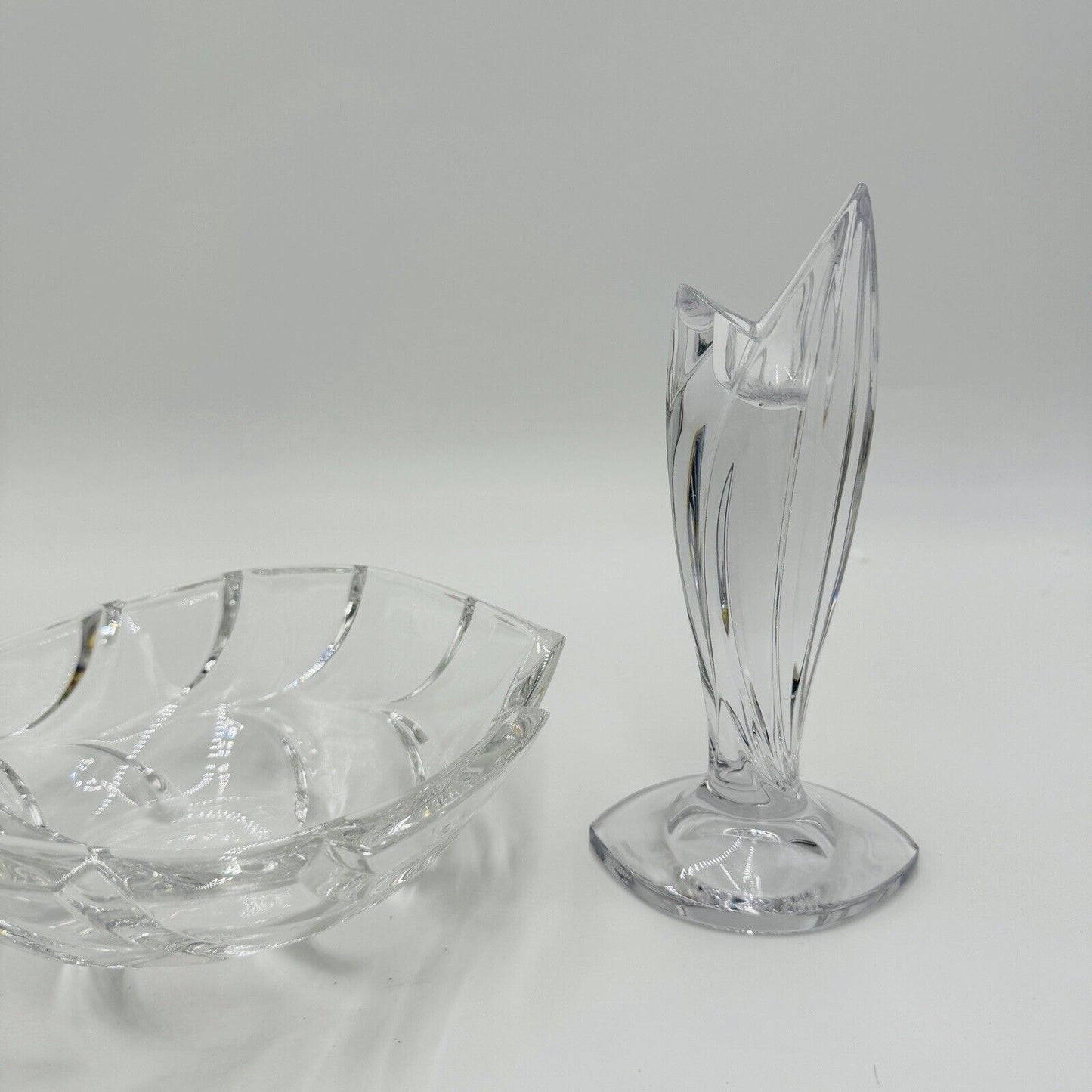 MARQUIS By Waterford crystal Palma candlestick & Candy Bowl Leafy Design 3 Piece
