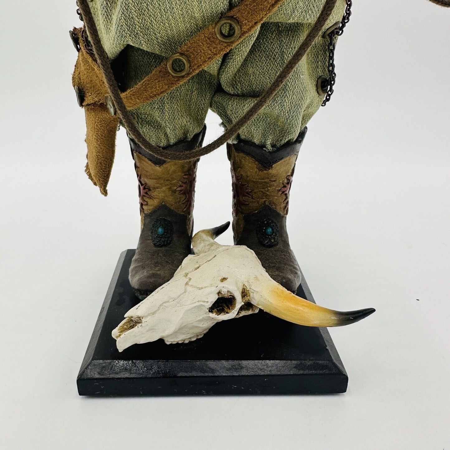 Vintage Western Cowboy Santa Doll Figurine 13”Rope Boots Hat Denim Leather Rare