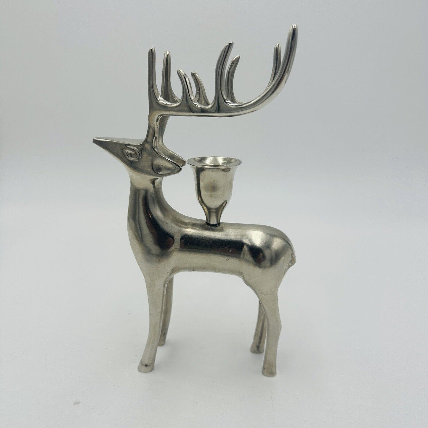 Pottery Barn Vintage Silver Plated Reindeer Taper Candle Holders Seasonal Stag