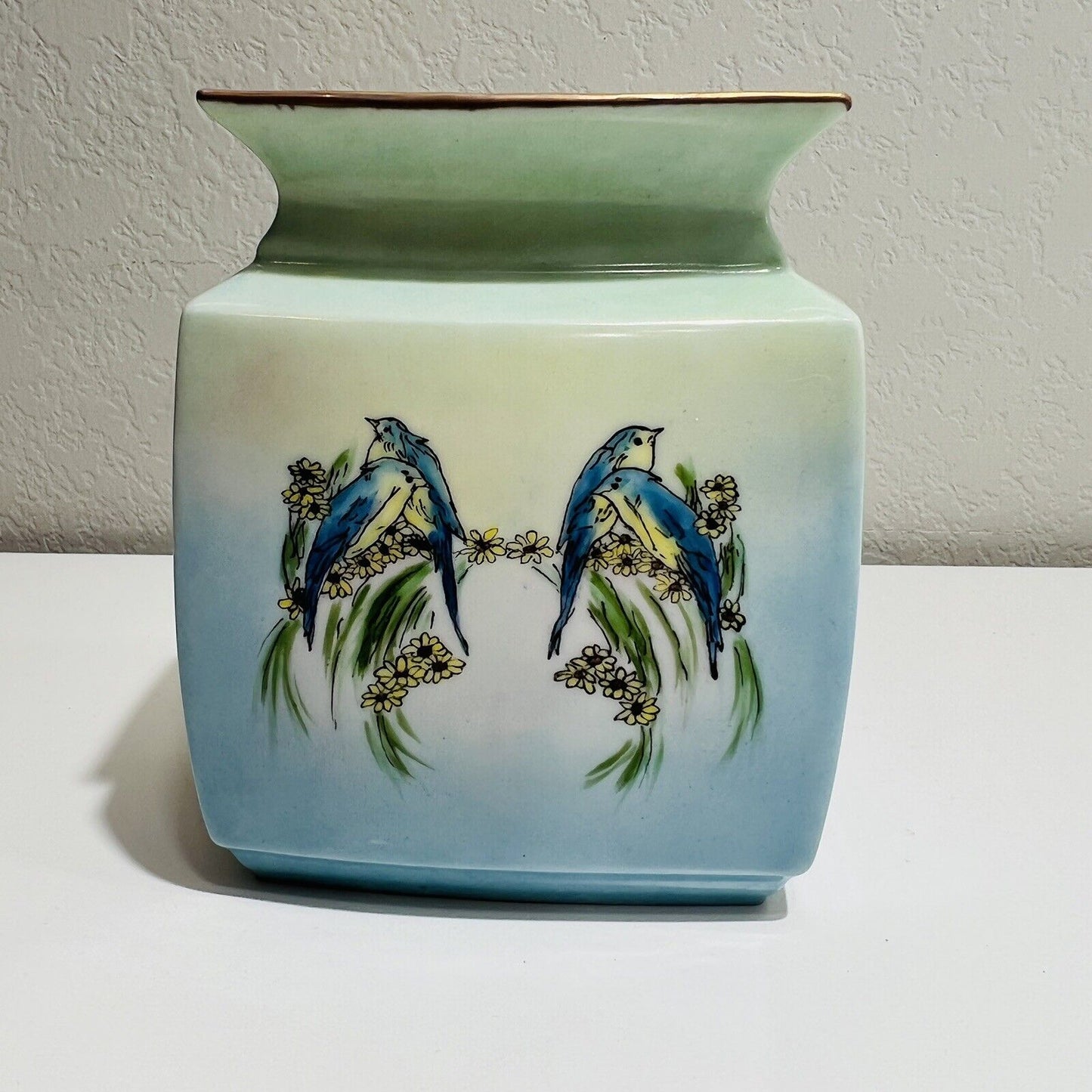 Bavaria Shonwald Bud Vase Blue Bird Design 1127 Porcelain Vintage P.S.A.A.
