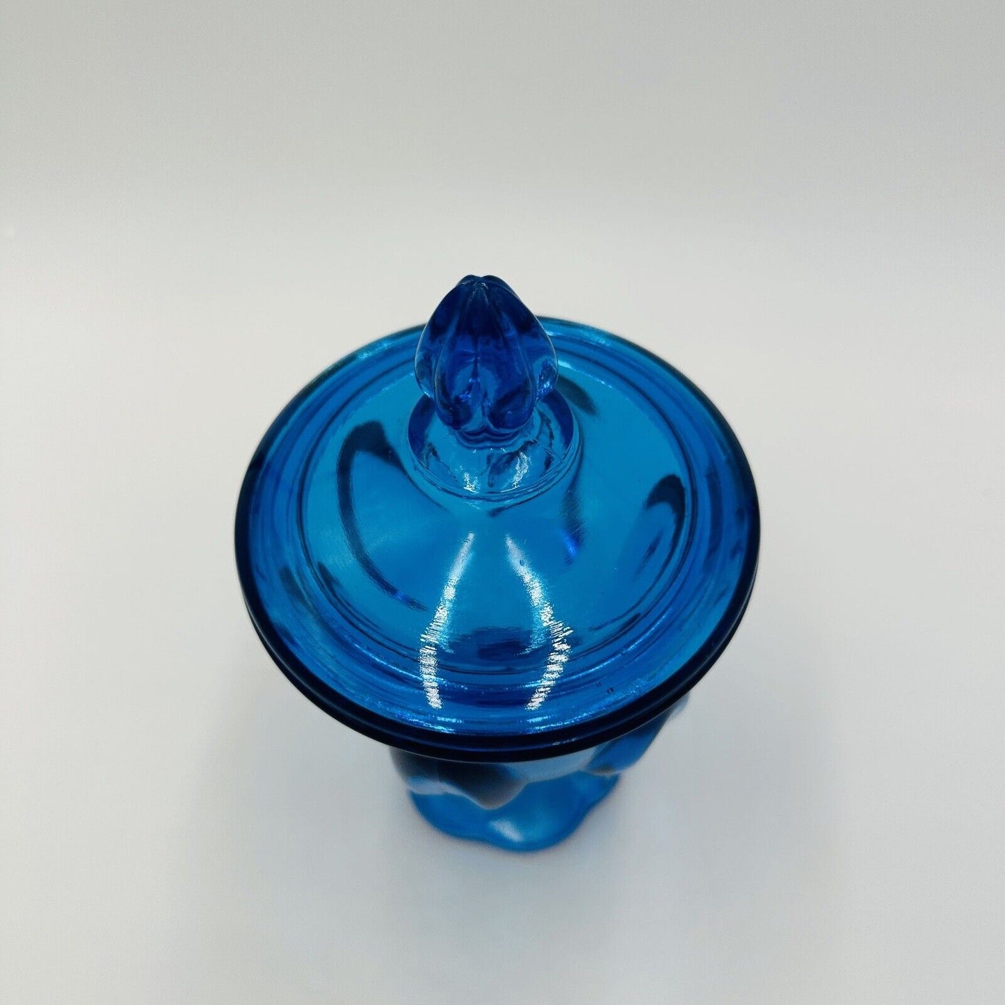 L. E. Smith Candy Dish Simplicity Pattern Petal Covered Lidded Compote 8" Blue