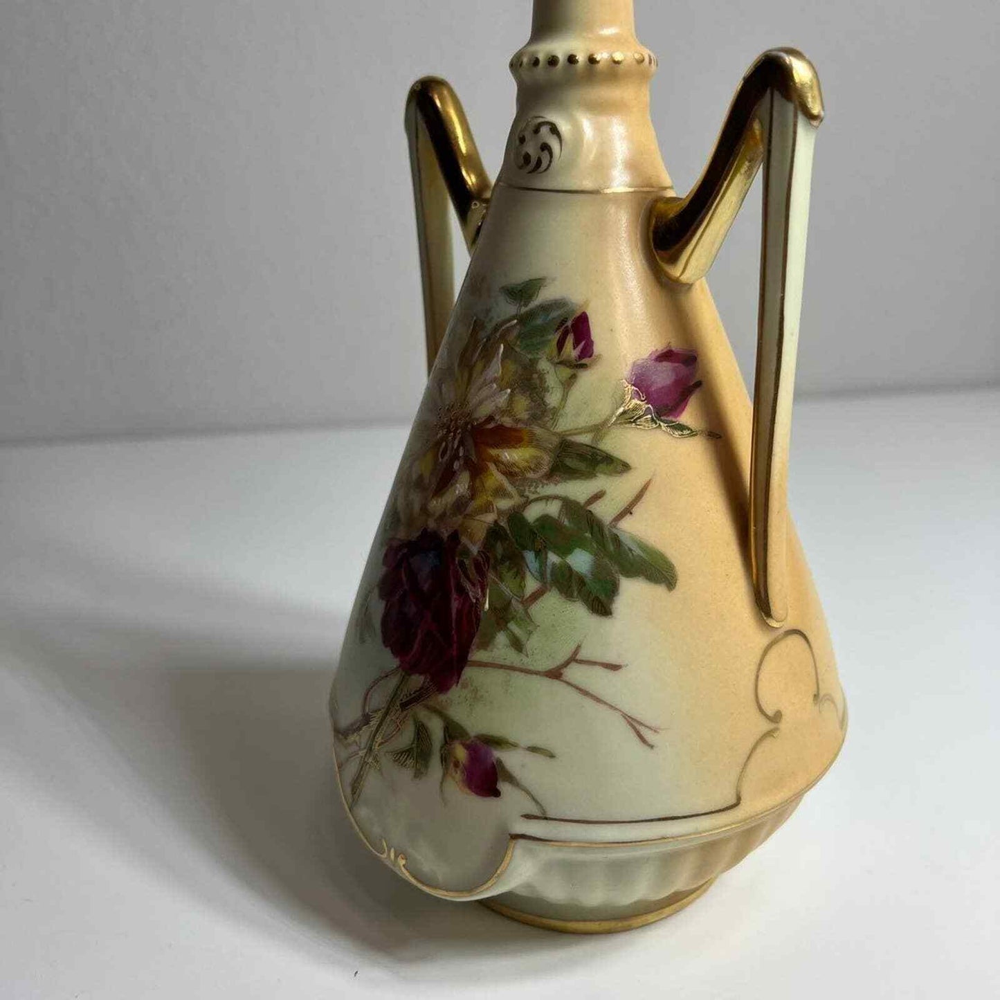 Robert Hanke Vase Handled Porcelain Floral Design RH Austria Unique Antique