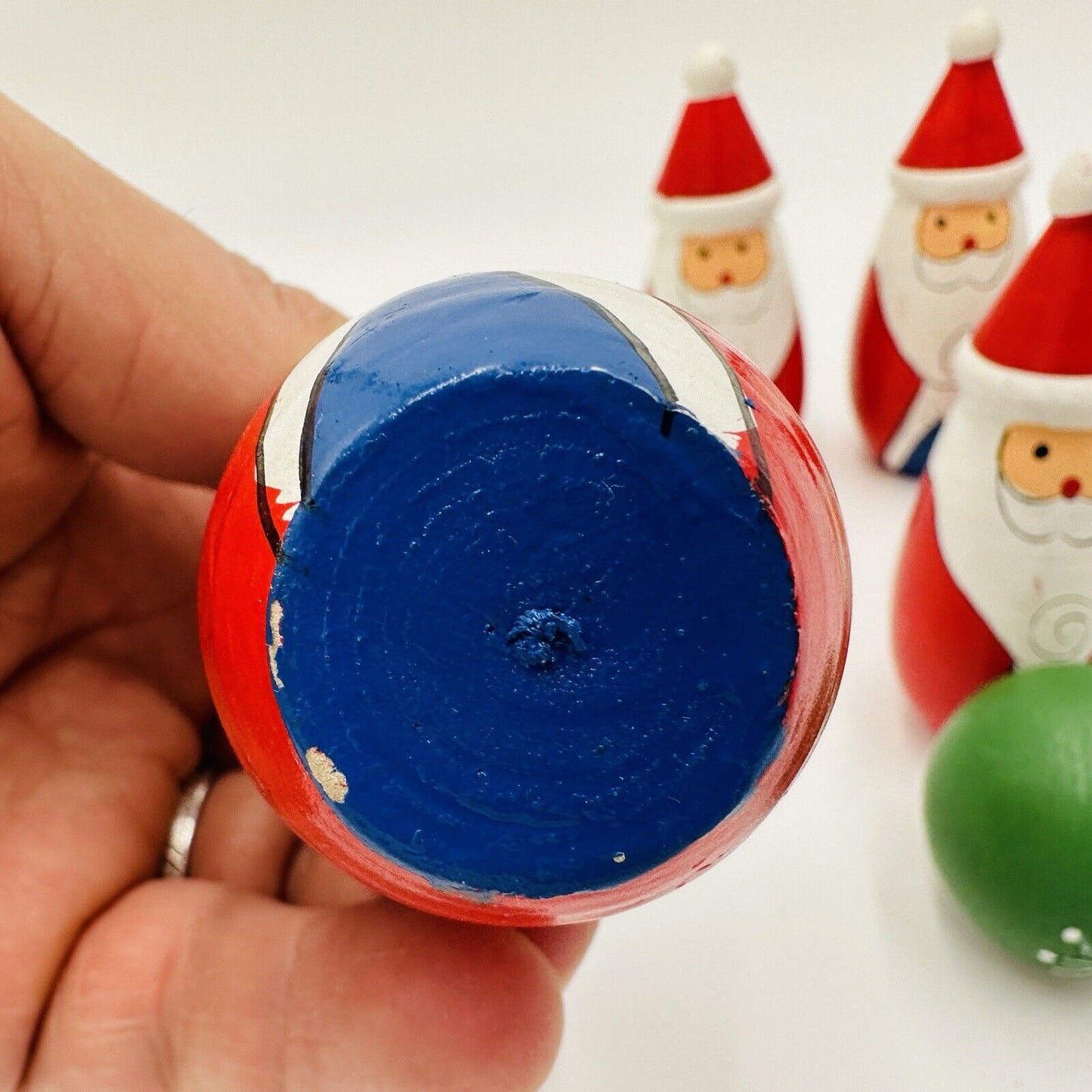Santa Bowling Pins Set Christmas Decor Vintage Wooden Hand Painted