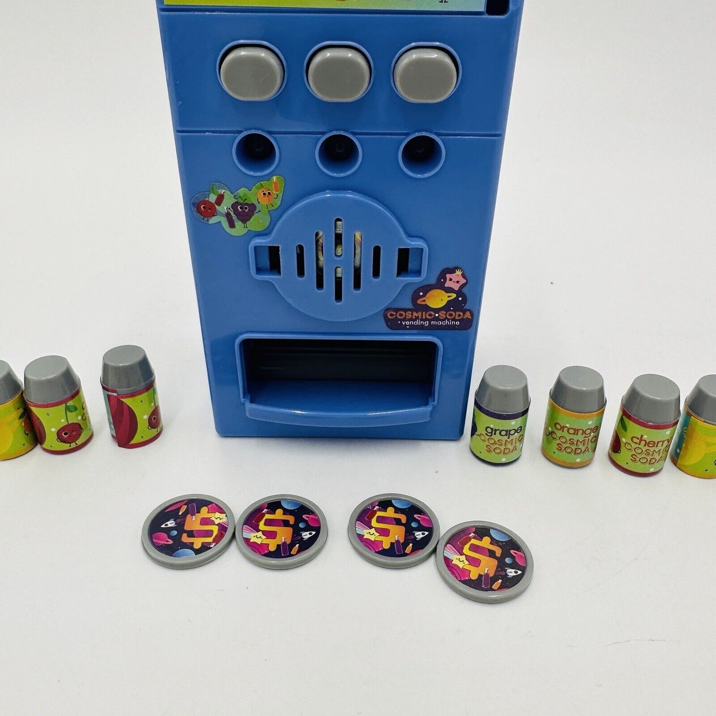 Cosmic Mini Soda Light Talking Vending Machine 8 Cans 4 Coin Rare Toy