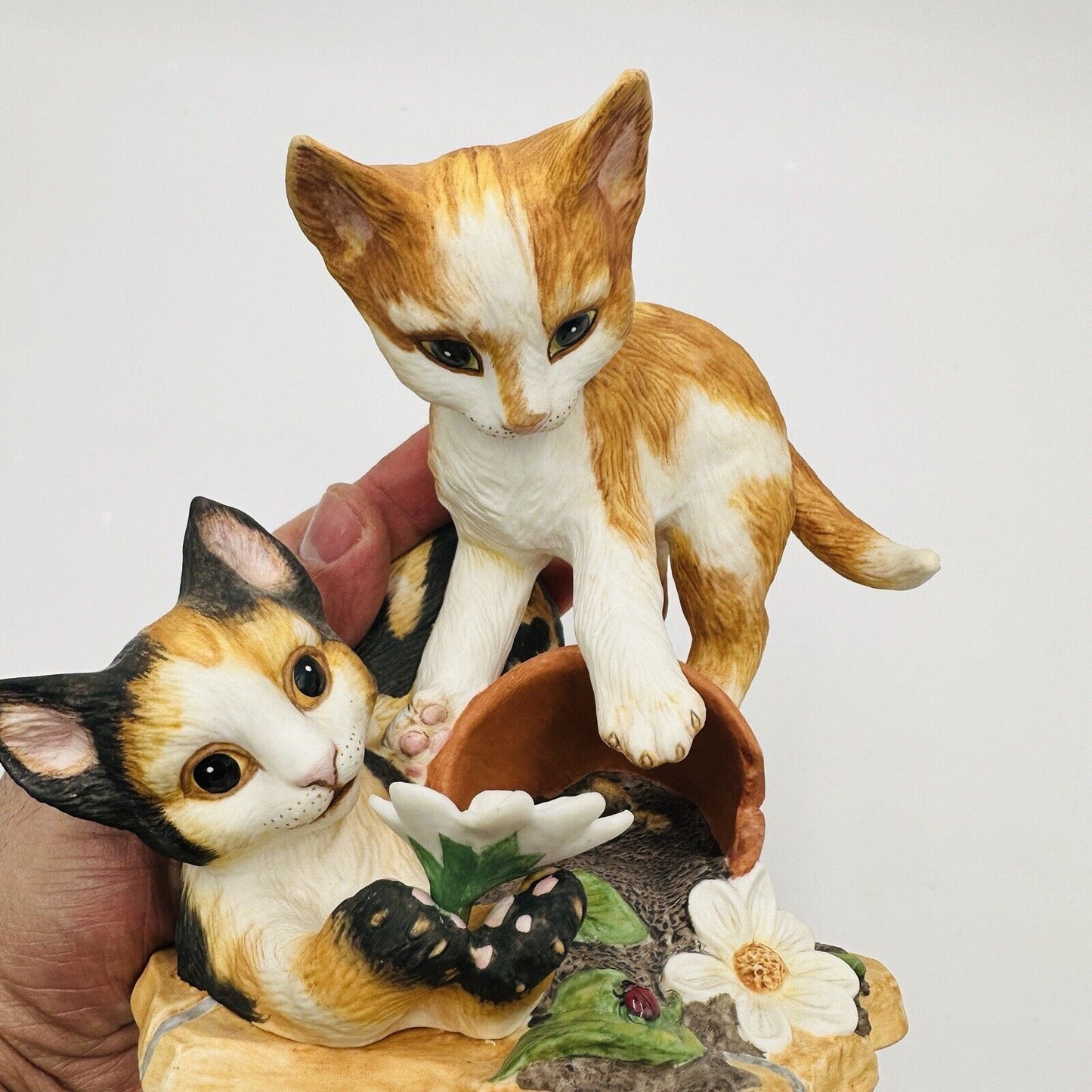 The Franklin Mint Shenenigans' Porcelain Bisque Kittens Playing In Pot Figurine