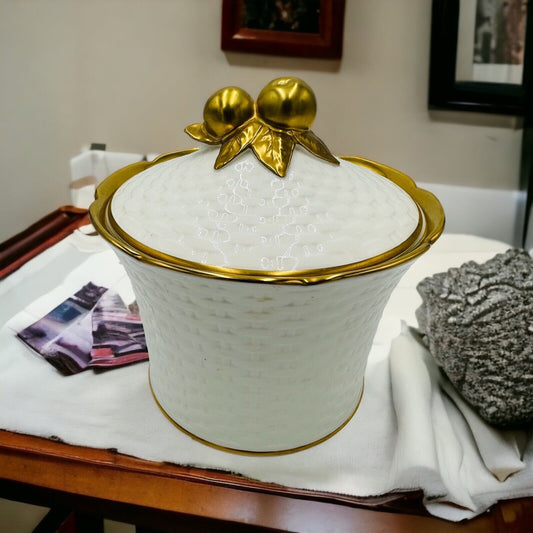 Noritake studio collection porcelain basket white gold trim Japan Canister Candy