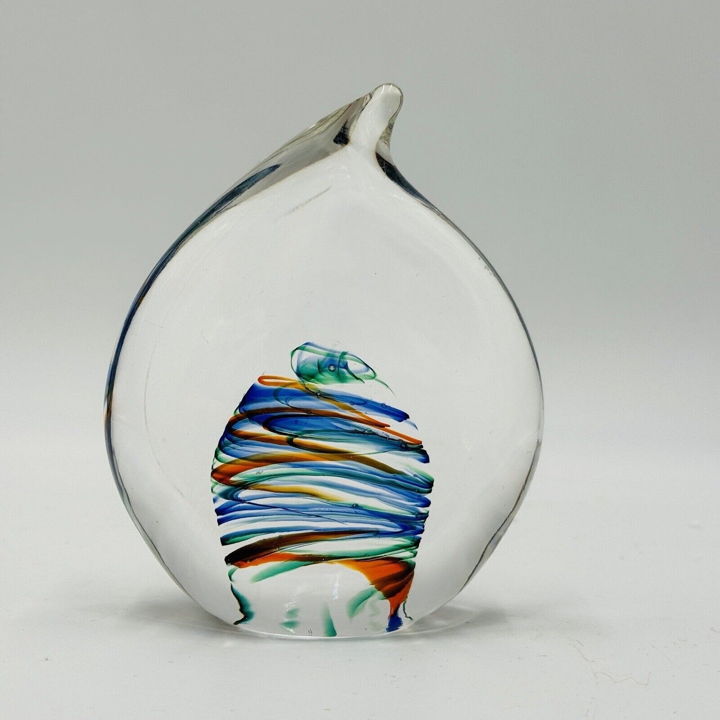 Vintage Swirled Studio Signed Art Glass Teardrop Paperweight