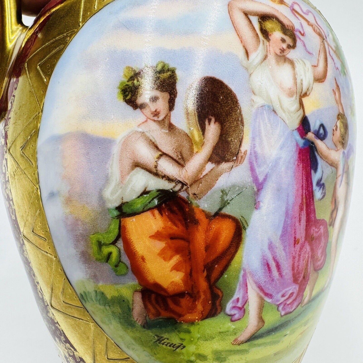 Antique Royal Vienna Austria Porcelain Pitcher Hand Painted Portrait Art Nouveau